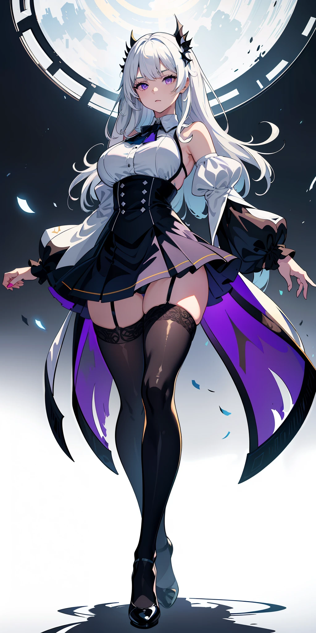 (Masterpiece: 1.2, Best Quality), (Fine Beautiful Eyes: 1.2), (Very Detailed CG Unity 8k Wallpaper, Masterpiece, Best Quality, Ultra Detailed, Best Shadow), (Detailed Background), (Beautiful Detail Face, Beautiful Detail Eyes), High Contrast, (Best Lighting, Extremely Delicate and Beautiful), 1girl, (Color Paint Splattered on Transparent Background, Dulux,)), ((Caustic)), Dynamic Angle, Beautiful Details Glow, Full Body, White Hair, Purple Eyes, Translucent black stockings, vacuum, miniskirt, looming panties, labium, big breasts, fat buttocks