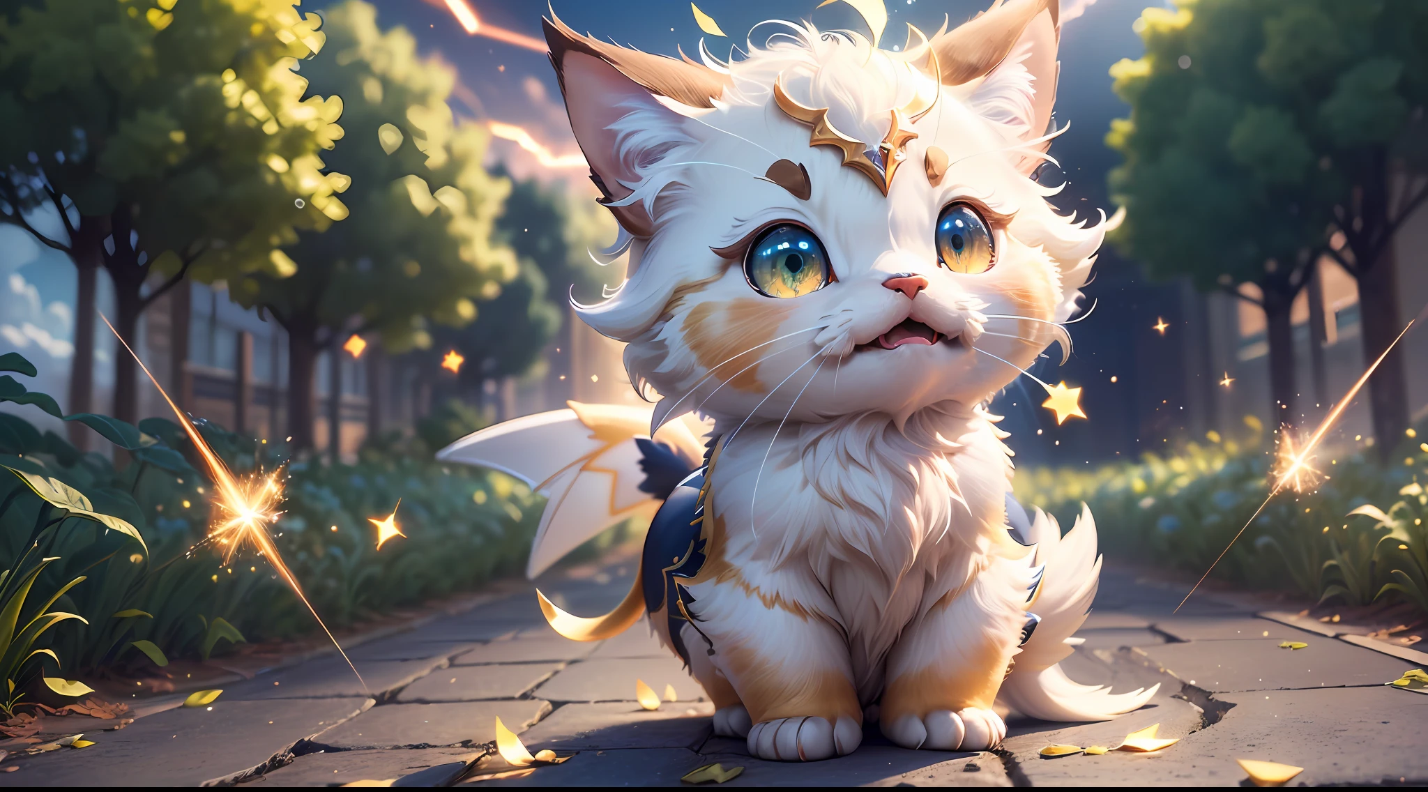 (extremely detailed CG unity 8k wallpaper, masterpiece, best quality, super detailed), (best lighting, best shadow, extremely delicate and beautiful), floating, [(1pokemon:1.2)), cute, yellow fur, black-pointed ears, big sparkling eyes, cute red face, chubby body, lightning tail, playful pose,] [(white clouds, blue sky, green grass, sunny days, faint nostalgia and joy): 0.6], [(sparks), bubbles, Electrical effect, energy burst): 0.4], (masterpiece), [high resolution], (very detailed CG 8k wallpaper), (best quality: 1.0), (super high resolution: 1.0)