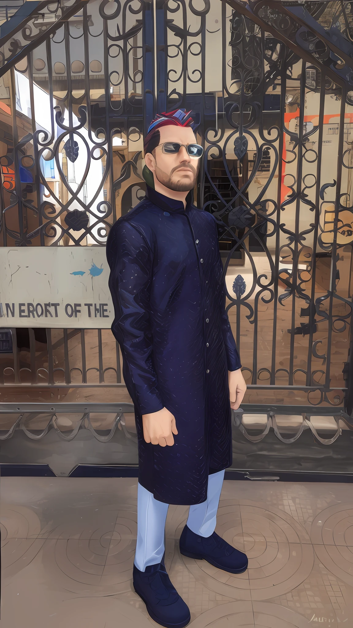 ((best quality)), ((masterpiece)), ((photorealistic)), (ultra detailed, intricately detailed), cowboy shot, full body,  highly detailed skin, looking at the viewer, stunning gradient colors, no watermark signature, detailed background, closed mouth, insanely detailed, intricately detailed, ((masterpiece)), absurdres, HDR, UHD, 8K, (centered, centered in frame), (sharp focus, character focus), (detailed hands, perfect hands, hands with four fingers and one thumb), BREAK,
Cyberpunk, Shadowrun, Urban Fantasy, 1male, wearing a pinstripe suit, rugged, handsome, stubble, strong angular face, short brown hair, bright blue eyes, cybernetics, technology, artificial intelligence, AI, user interface, UI,
