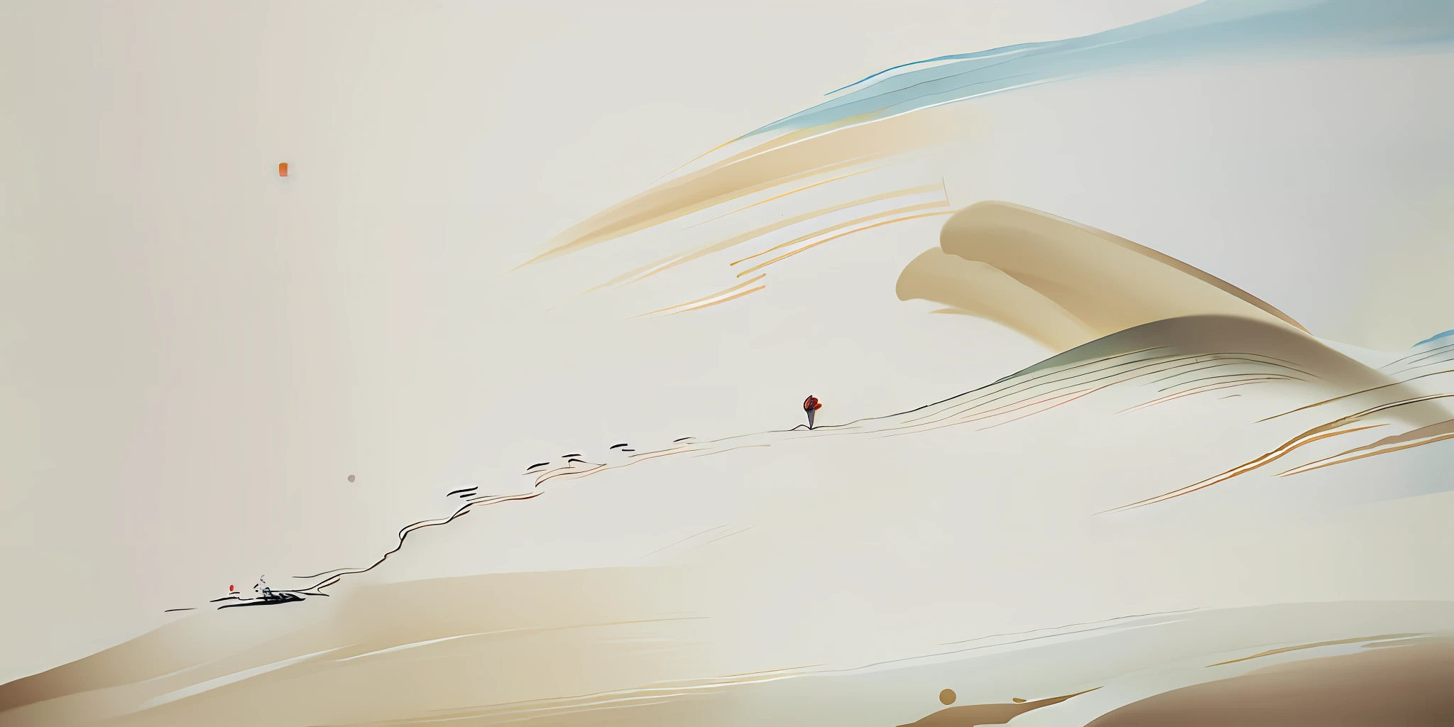 ancient chinese painting, ancient chinese background, mountains, rivers, auspicious clouds, great wall, battlefield, border, masterpiece, ((super detail)), (epic composition), (ultra hd), (high quality), (official art), unified 8k wallpaper, (32k -- v 6), flat paint, (illustration style), fantasy wonderland, paper cutting art, movie stills, vicissitudes of feeling
