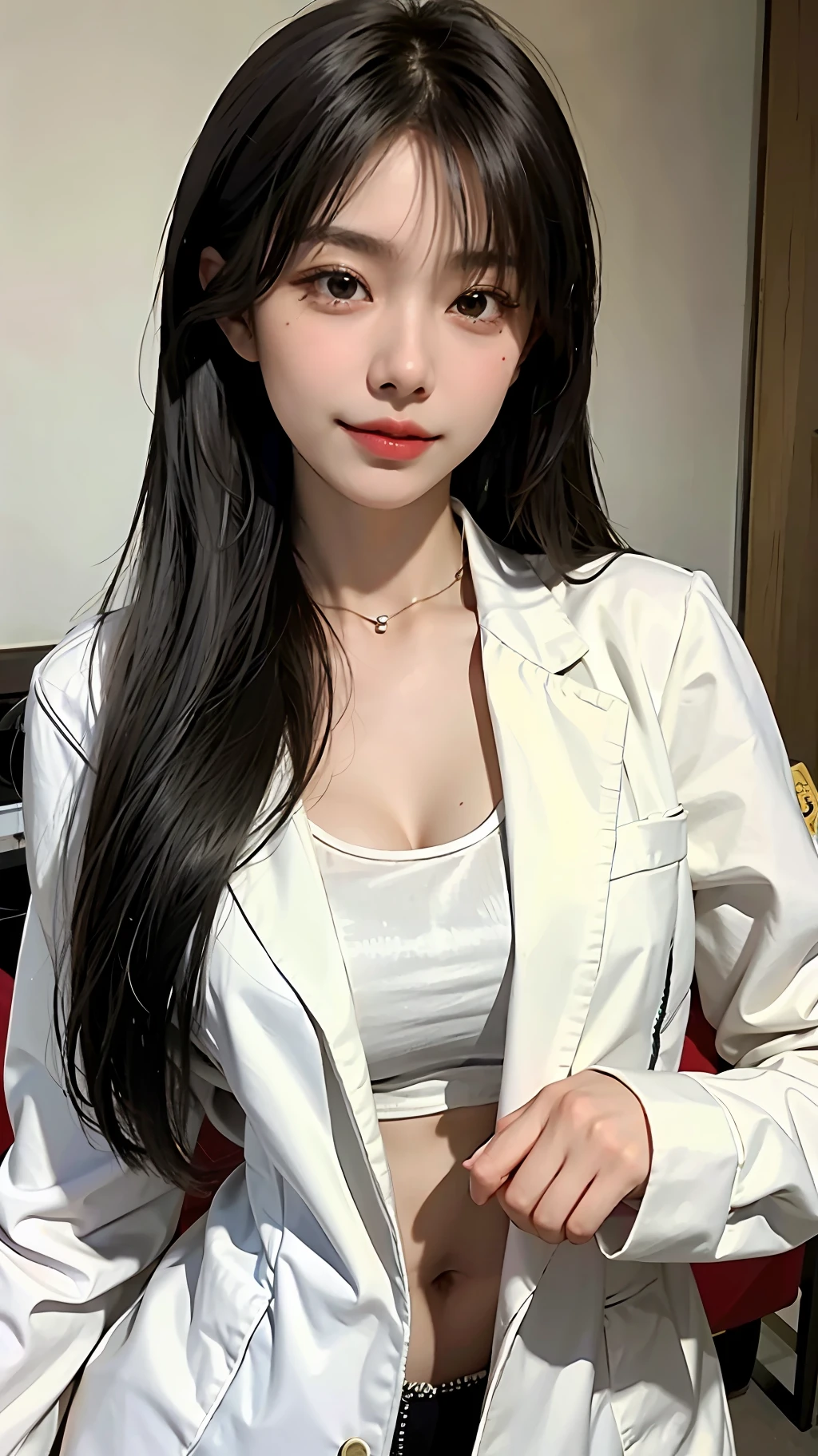 a close up of a woman with a black bra top and a white jacket, sakimichan, anime thai girl, ruan cute vtuber, dang my linh, nivanh chanthara, trending at cgstation, young and cute girl, sakimi chan, ruan jia beautiful!, 19-year-old girl, xintong chen, there is cleavage, round breasts, thin smile, one eye blinks