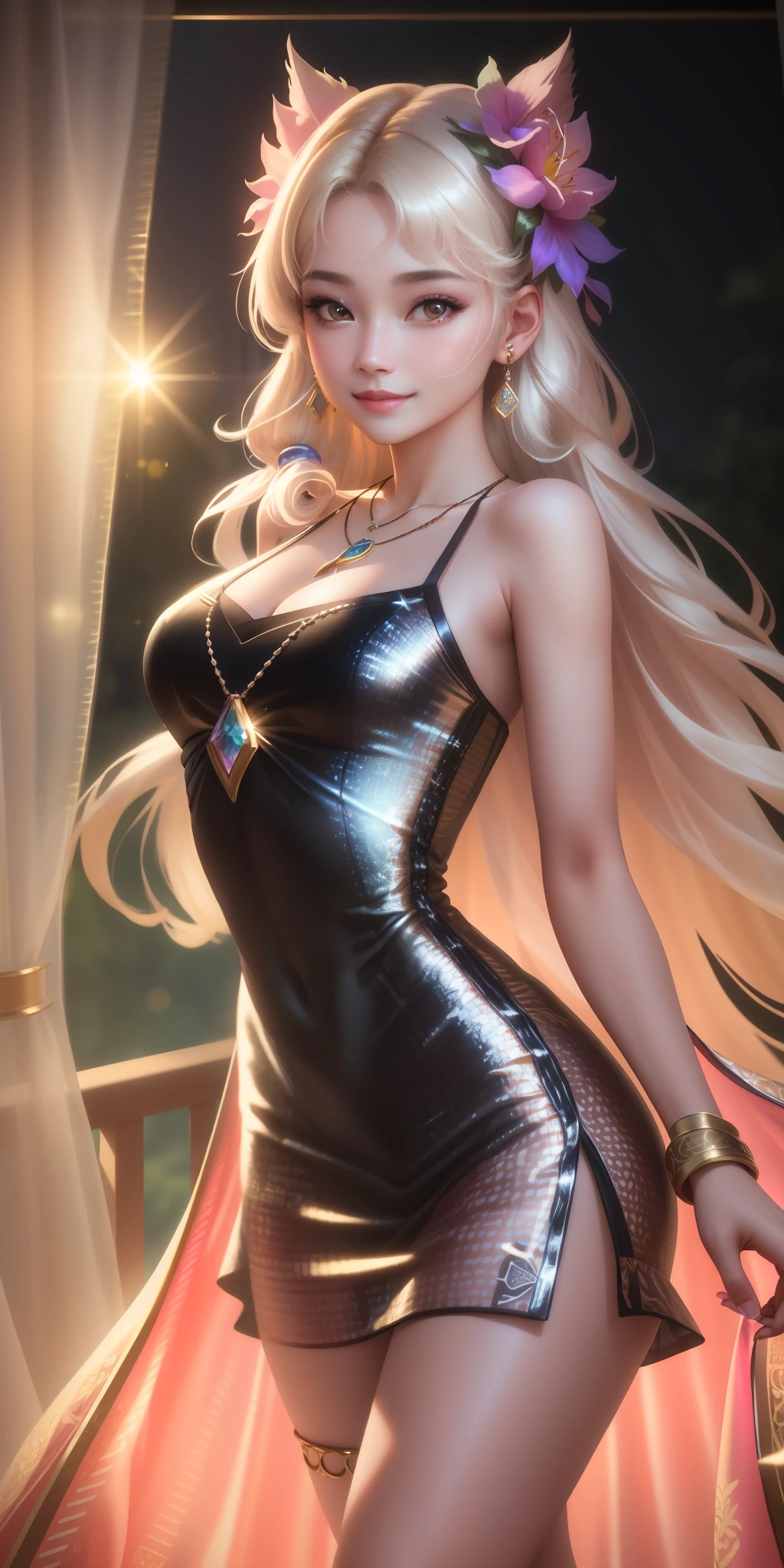 best quality, masterpiece, highres, 1girl, transparent silk china dress, beautiful face, hair ornament, looking at viewer, smile, closed mouth,lips, dress,hair ornament, necklace, jewelry, long hair, earrings, Beautiful face,upon_body, tyndall effect,photorealistic, dark studio, rim lighting, two tone lighting,(high detailed skin:1.2), 8k uhd, dslr, soft lighting, high quality, volumetric lighting, candid, Photograph, high resolution, 4k, 8k, Bokeh