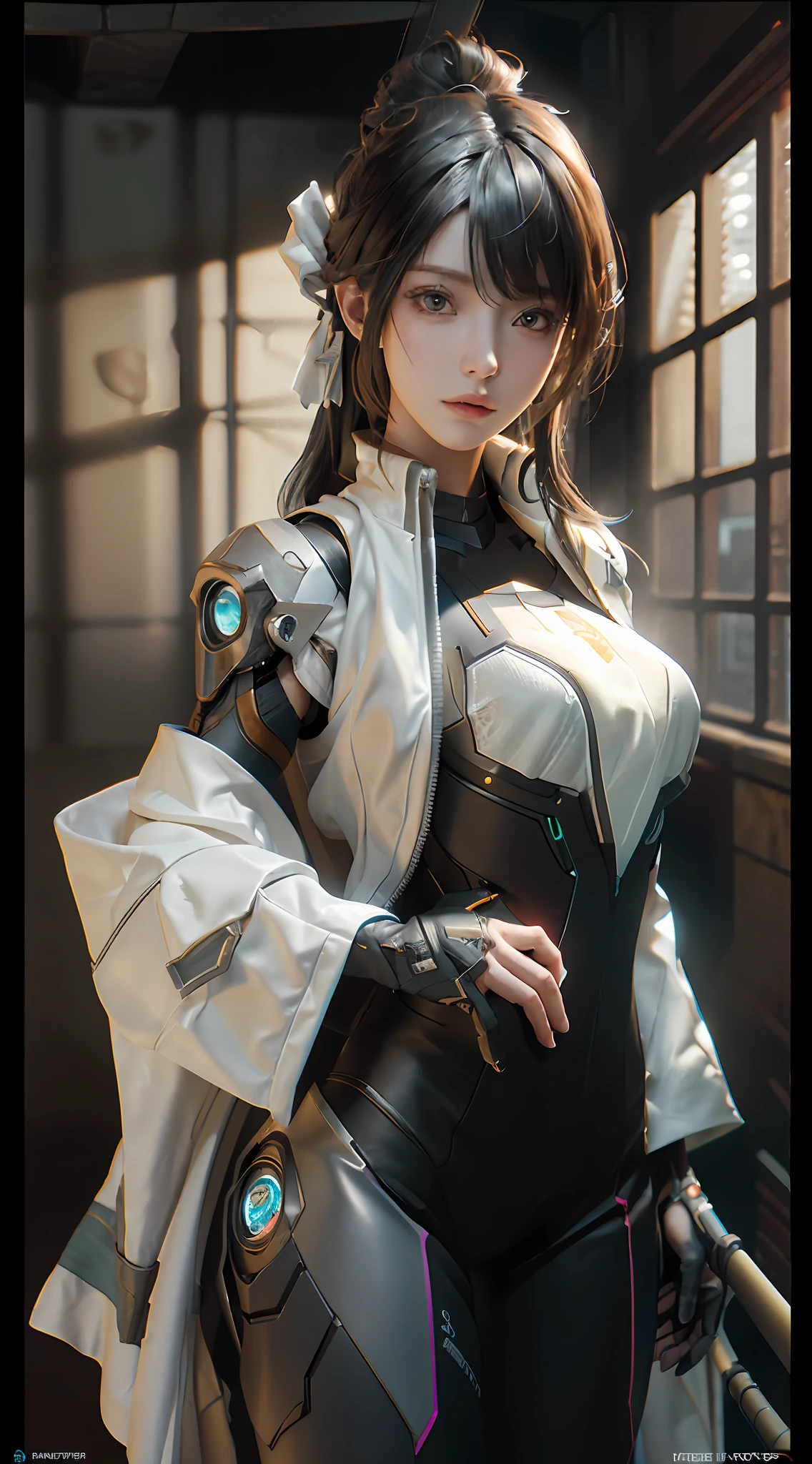 ((Best quality)), ((masterpiece)), (detailed:1.4), 3D, an image of a beautiful cyberpunk female,HDR (High Dynamic Range),Ray Tracing,NVIDIA RTX,Super-Resolution,Unreal 5,Subsurface scattering,PBR Texturing,Post-processing,Anisotropic Filtering,Depth-of-field,Maximum clarity and sharpness,Multi-layered textures,Albedo and Specular maps,Surface shading,Accurate simulation of light-material interaction,Perfect proportions,Octane Render,Two-tone lighting,Wide aperture,Low ISO,White balance,Rule of thirds,8K RAW,