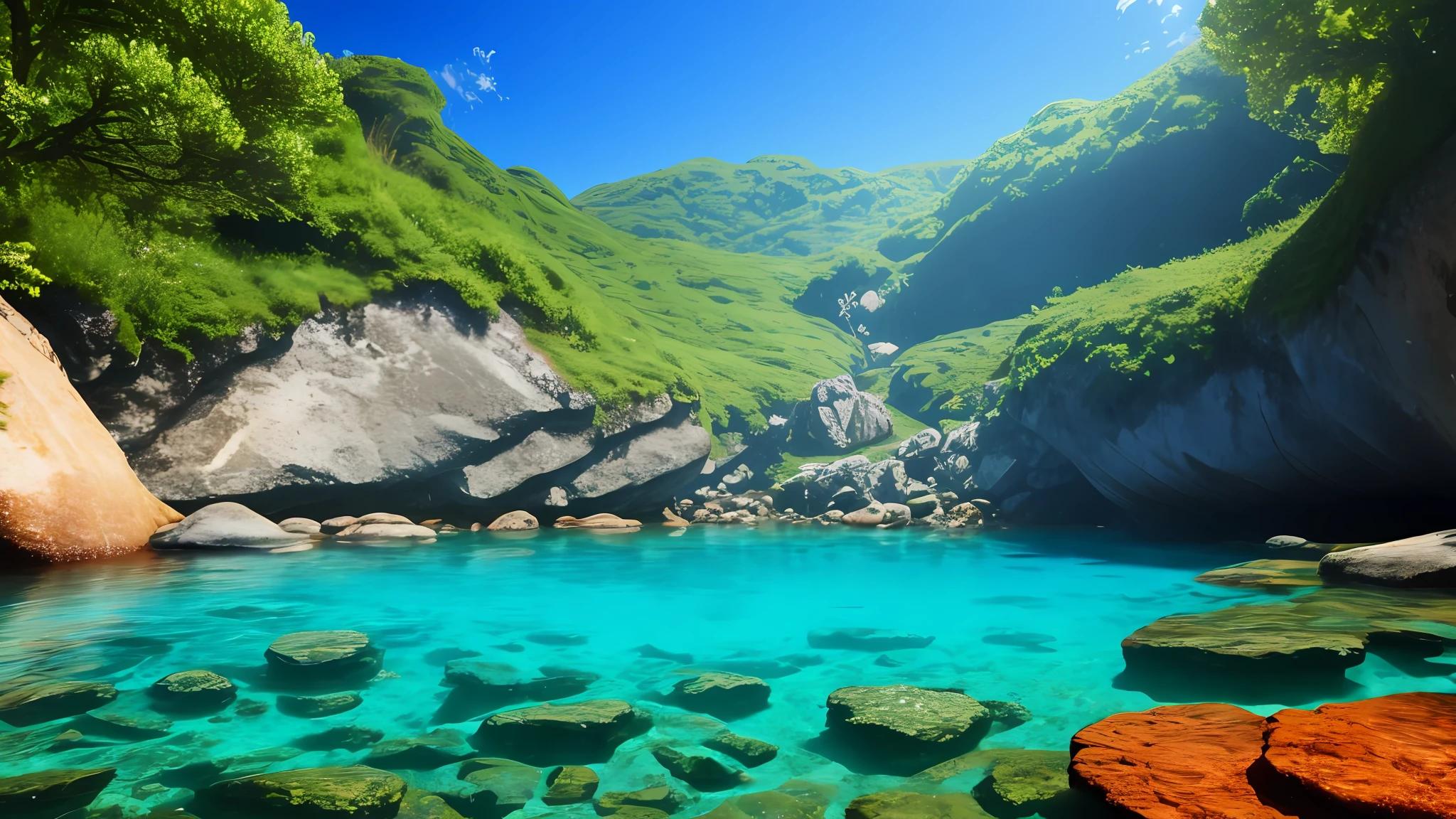 Natural pool, underwater, wallpaper 4k 3840x2160,landscape,beautiful landscape,island, volumetric lighting
