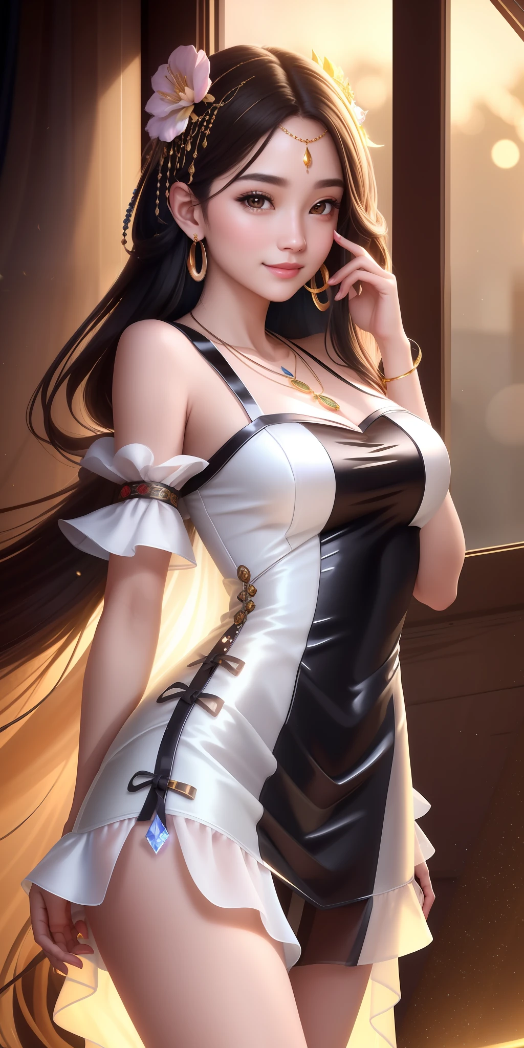 best quality, masterpiece, highres, 1girl, transparent silk china dress, beautiful face, hair ornament, looking at viewer, smile, closed mouth,lips, dress,hair ornament, necklace, jewelry, long hair, earrings, Beautiful face,upon_body, tyndall effect,photorealistic, dark studio, rim lighting, two tone lighting,(high detailed skin:1.2), 8k uhd, dslr, soft lighting, high quality, volumetric lighting, candid, Photograph, high resolution, 4k, 8k, Bokeh