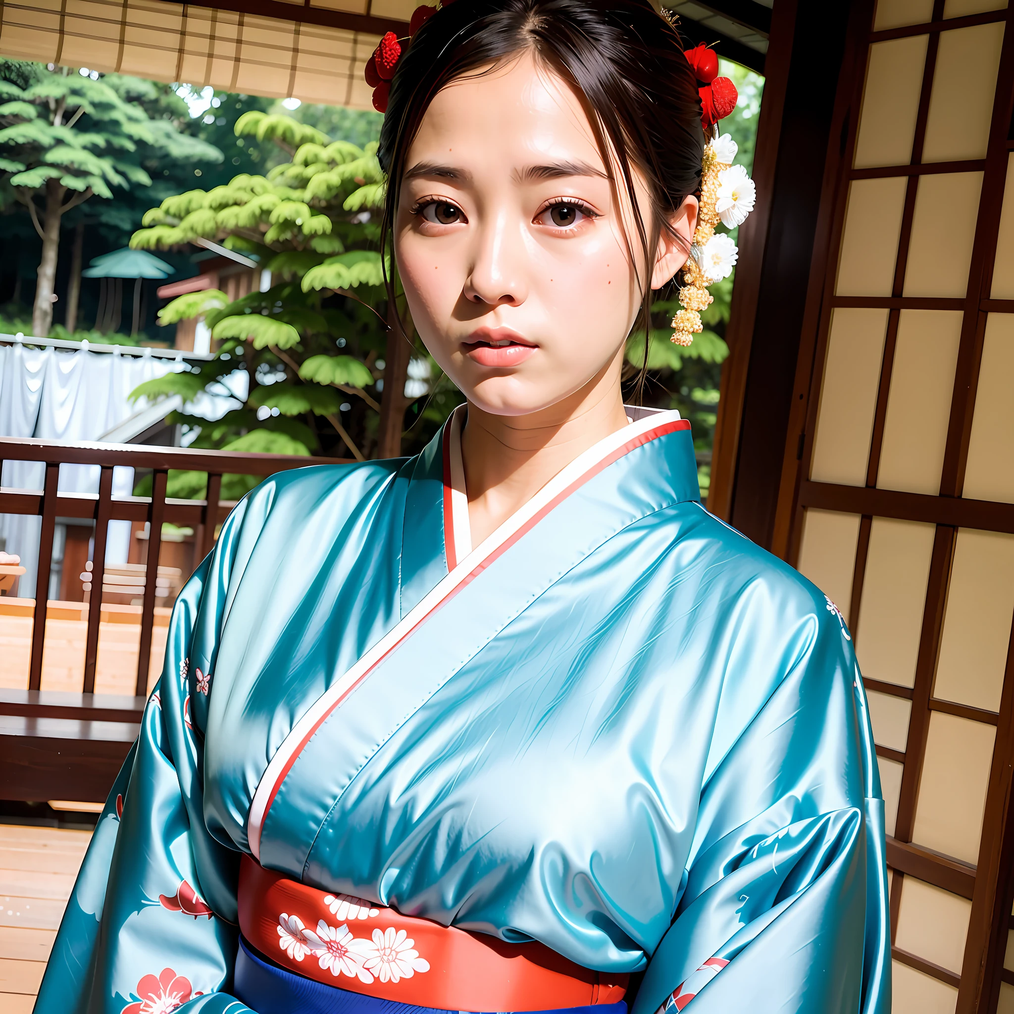 wearing hakama, hakama_skirt, japanese_clothes, kimono, obi, japanese-style room,happy