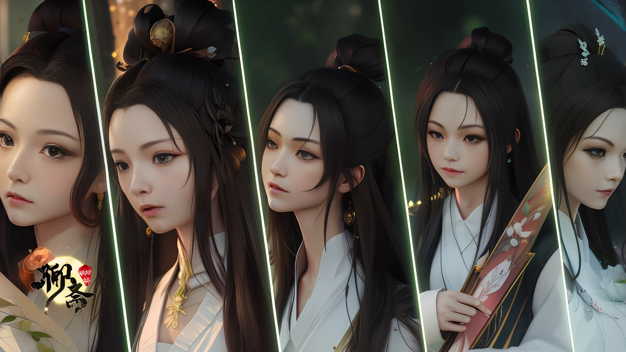 Several photos of women with long hair and flowers, popular on CGstation, 3 D anime realistic, 3 D rendered character art 8 K, Guweiz style artwork, realistic anime 3 D style, 8K high quality detail art, 8K portrait rendering, 8K highly detailed face, 8 K character detail, anime style. 8K, the scary female ghost