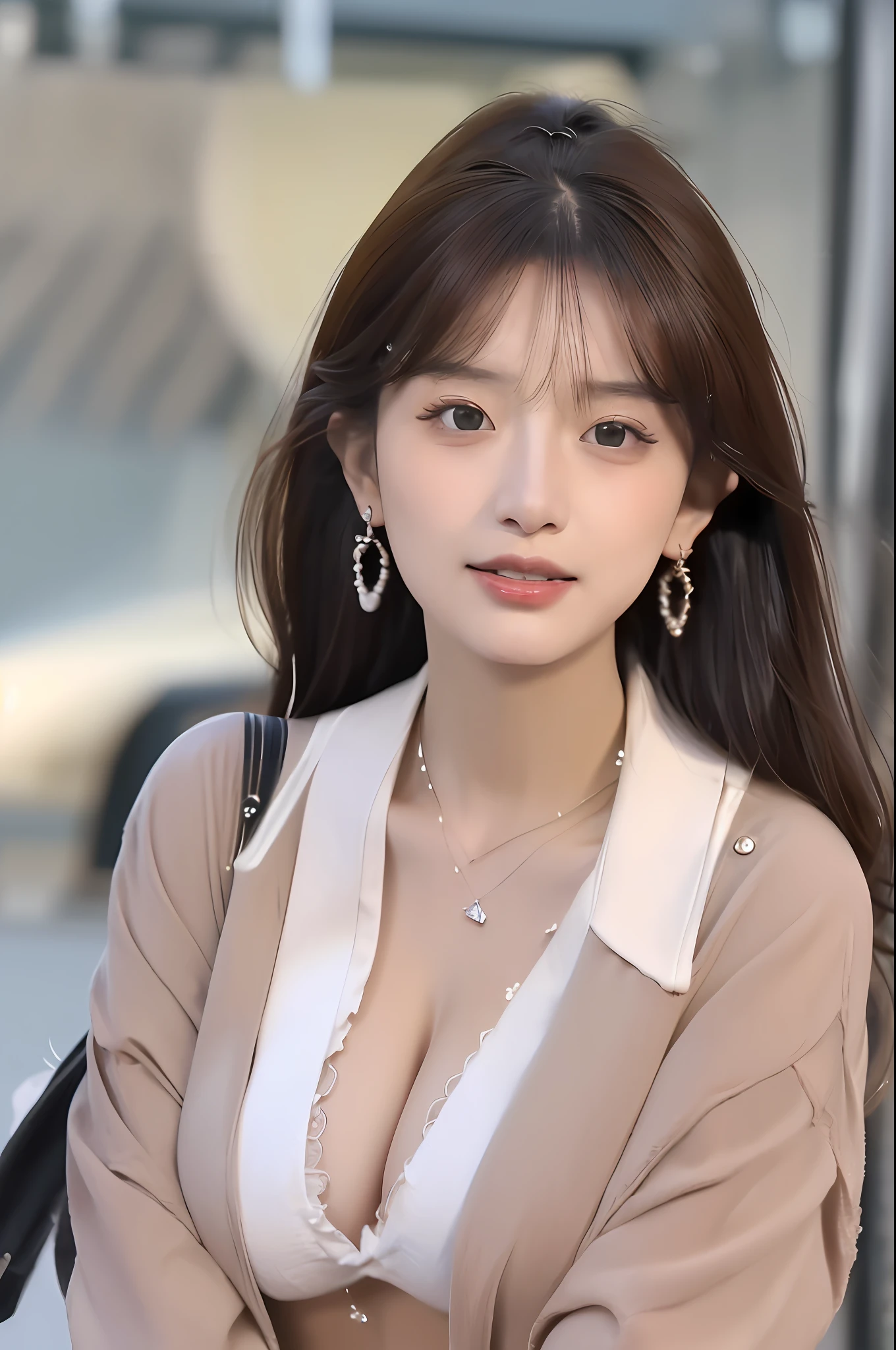 (button up to shirt length: 1.2), (nude wet by rain), (unbuttoned shirt: 1.1), big breasts, deep cleavage, best quality, masterpiece, illustration, very delicate and beautiful, very detailed, CG, Unity, 8K wallpapers, amazing, fine detail, highly detailed CG Unity 8K wallpapers, huge file size, very detailed, high resolution, handsome detailed woman, very detailed eyes and face, Stunning detailed eyes, light on the face, (Best illustration: 1.1), (best shadow: 1.1), ultra high resolution, (photorealistic: 1.1), (photorealistic 1.2:1.1), realistic face proportions, slim, smile, (makeup: 0.4), (fluffy black eyes: 1.21), black eyes, looking at the viewer, dark brown hair, earrings, necklaces, hairpins, cowboy shots, (irregular irregular skin imperfections, veins, skin wrinkles pores: 1.2), (dark night background: 1.2), (bokeh: 1.4),