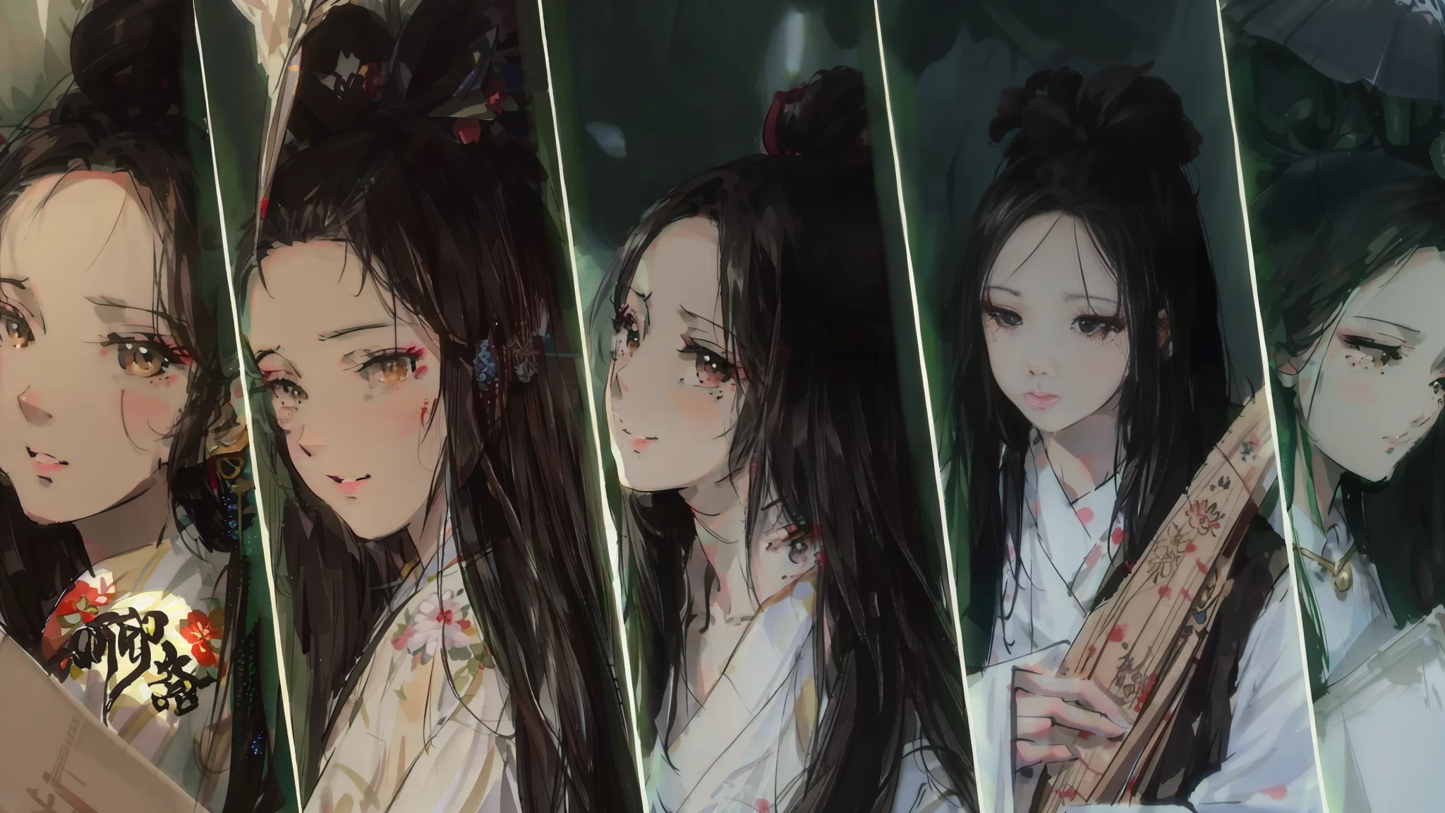 Several photos of women with long hair and flowers, popular on CGstation, 3 D anime realistic, 3 D rendered character art 8 K, Guweiz style artwork, realistic anime 3 D style, 8K high quality detail art, 8K portrait rendering, 8K highly detailed face, 8 K character detail, anime style. 8K, the scary female ghost