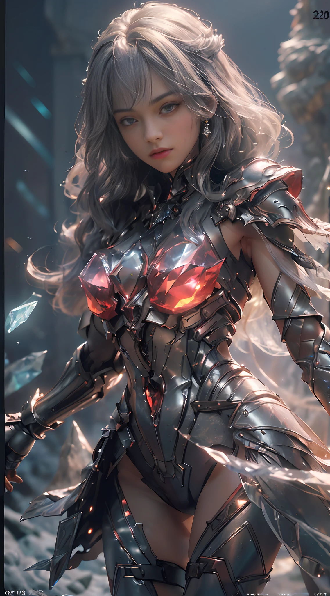 Armor Girl, Crystal Material (3D rendered armor, refractive index: 1.76 - 1.78, reflectivity: 0.03 - 0.05, ambient light: between 20 - 50, color: dark red, moderate saturation, light type: Ambient Light: 1.2, light color: Northern lights, light intensity: between 1 - 2, light source direction: the position and direction of the light source are adjusted appropriately according to the shape and material of the item, number of light sources: 2 - 3 light sources
Crystal exoskeleton, red cape, beautiful female knight, detailed fantasy art, red crystal armor, (red crystal: 15), (red 0.5), (crystal texture: 1.5), smooth surface, high transparency, high definition, texture and detail inside the material, piezoelectric effect, inverse piezoelectric effect, optical diffraction, stunning armor, 2.5 d CGI fantasy artwork, 4 k detail fantasy, high detail, surrealism, cubism, Constructivism, chiaroscuro, ray tracing, backlighting, stereogram, cinematic lighting, UHD, retina, masterpiece, ccurate, anatomically correct, highres, best quality, textured skin, HD , 4K