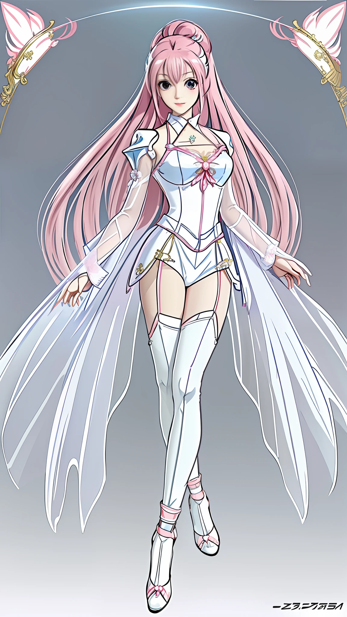 anime - style image of a woman dressed in a white and pink outfit, anime goddess, clear outfit design, anime woman fullbody art, cushart krenz key art feminine, anime barbie in white, anime full body illustration, beautiful full body concept art, knights of zodiac girl, humanoid pink female squid girl, pretty anime character design, anime character design
