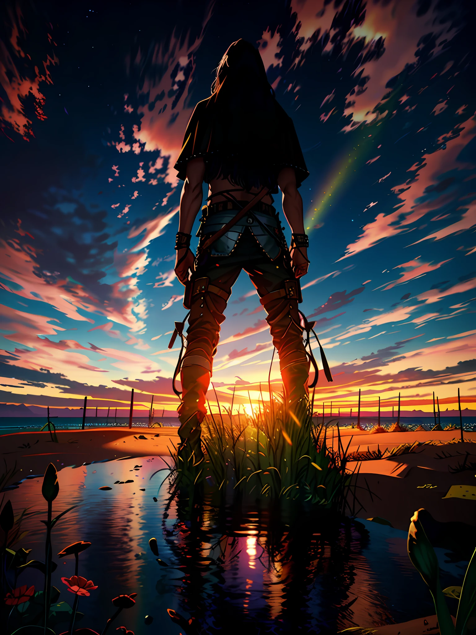 long shot scenic professional photograph of (3figures:1.1), (standing:1.1) ,medieval weapons, hunting grounds, (dunes:1.1),desert background (Extremely Detailed Oil Painting:1.2), glow effects, godrays, Hand drawn, render, 8k, octane render, cinema 4d, blender, dark, atmospheric 4k ultra detailed, cinematic sensual, Sharp focus, humorous illustration, big depth of field, Masterpiece, colors, 3d octane render, 4k, concept art, trending on artstation, hyperrealistic, Vivid colors, extremely detailed CG unity 8k wallpaper, trending on ArtStation, trending on CGSociety, Intricate, High Detail, dramatic, absurdes, perfect viewpoint, highly detailed, wide-angle lens, hyper realistic, with dramatic sky, polarizing filter, natural lighting, vivid colors, everything in sharp focus, HDR, UHD, 64K