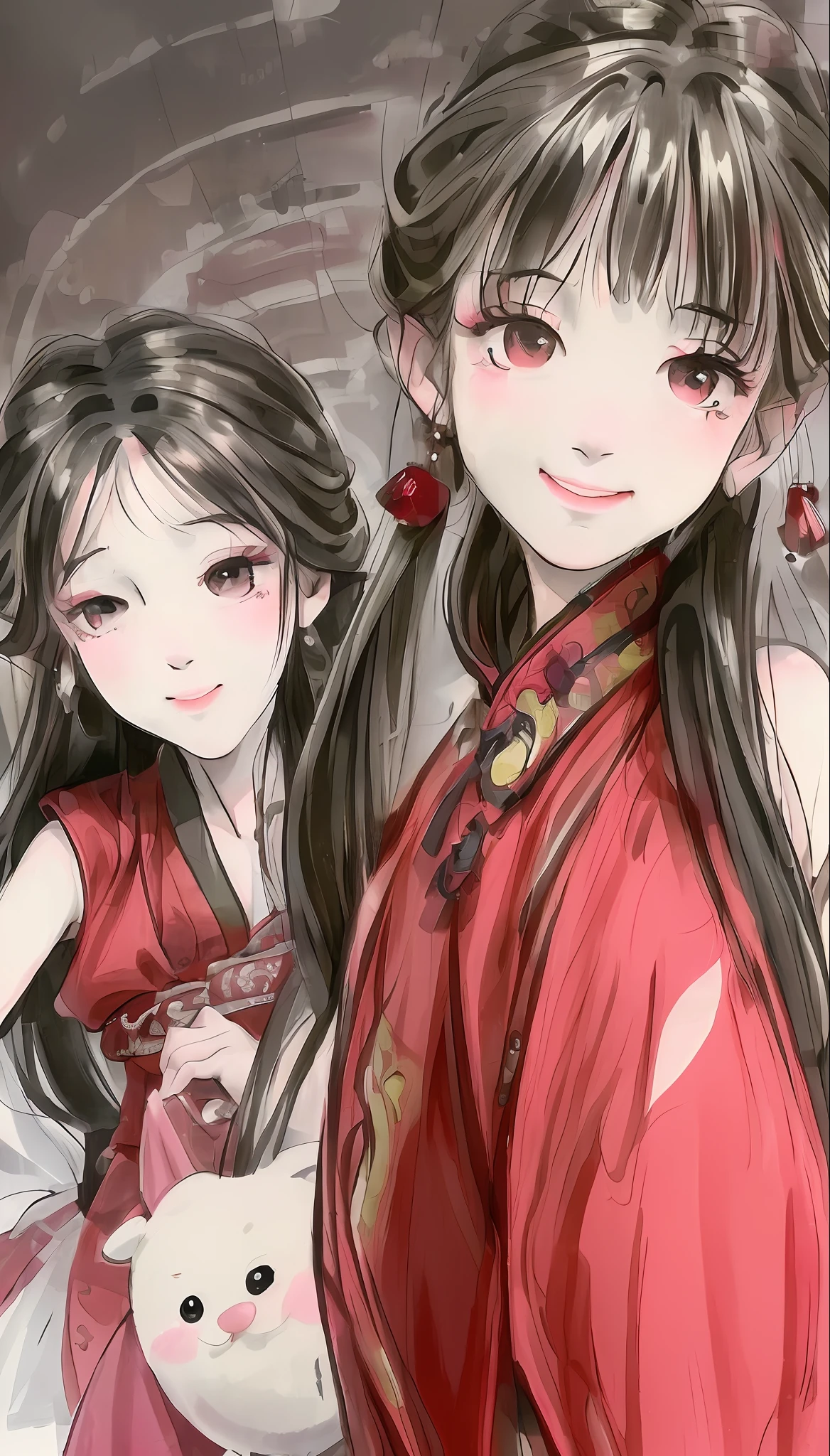 (8K, Best Quality, Masterpiece:1.2), (Realistic, Realistic:1.37), Cute, Night, Dating, (Nose Red), (Smile: 1.15), 1girl wearing Mingstyle Dress, (Lingstyle, Hanfu: 1.2), ((Best Quality)), ((High resolution)), Ray tracing, Bokeh, hiten1,