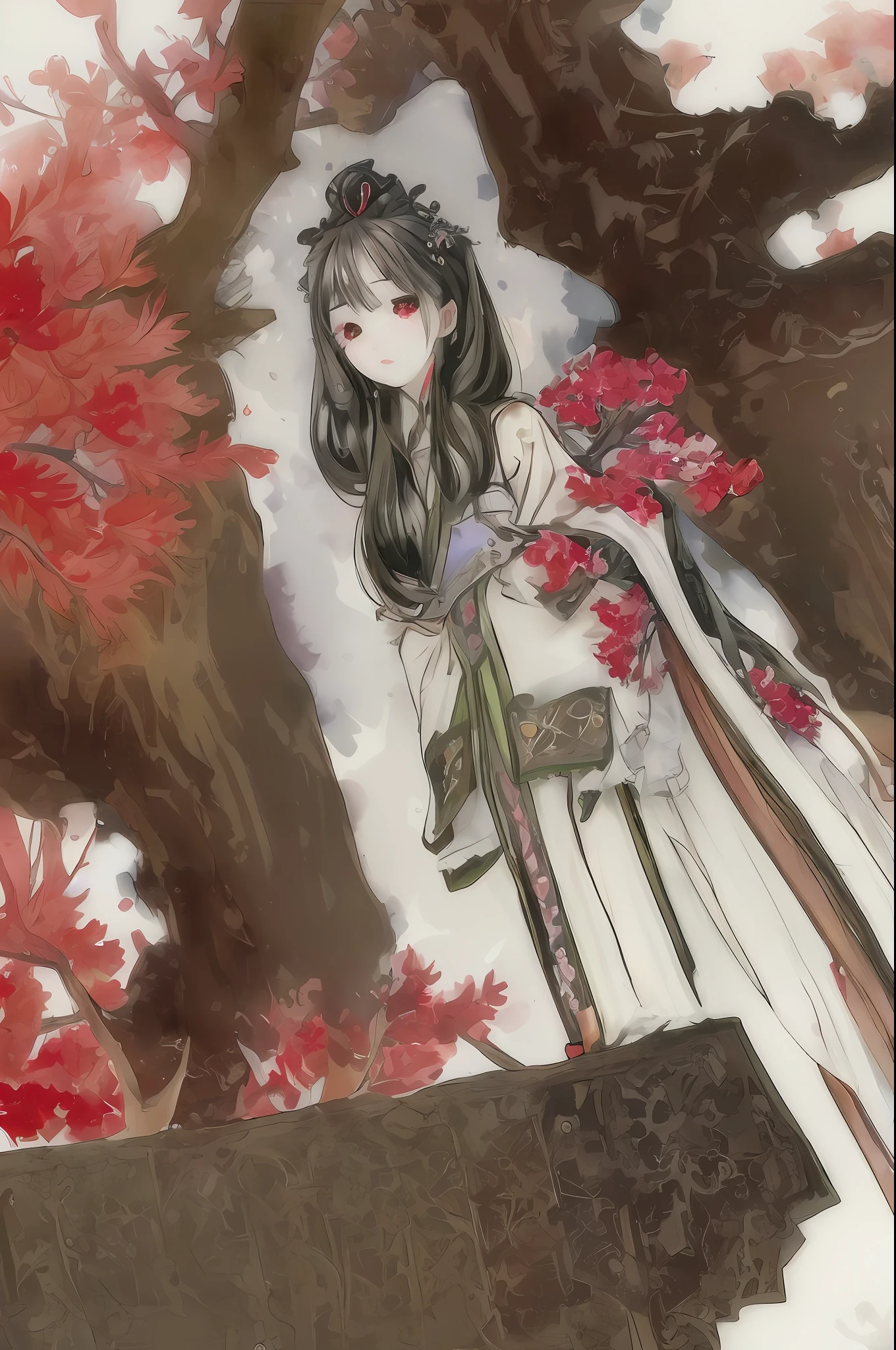 shuimobysim, (white background:1.4), ((tachi-e)), original,(illustration:1.1),(best quality),(masterpiece:1.1),(extremely detailed CG unity 8k wallpaper:1.1), (colorful:0.9),(panorama shot:1.4),(full body:1.05),(solo:1.2), (ink splashing),(color splashing),((watercolor)), clear sharp focus,{ 1girl standing },((chinese style )),(flowers,woods),outdoors,rocks, looking at viewer, make happy expressions,soft smile,pure,beautyfull detailed face and eyes,beautyfull intricacy clothing decorative pattern details, black hair,black eyes,