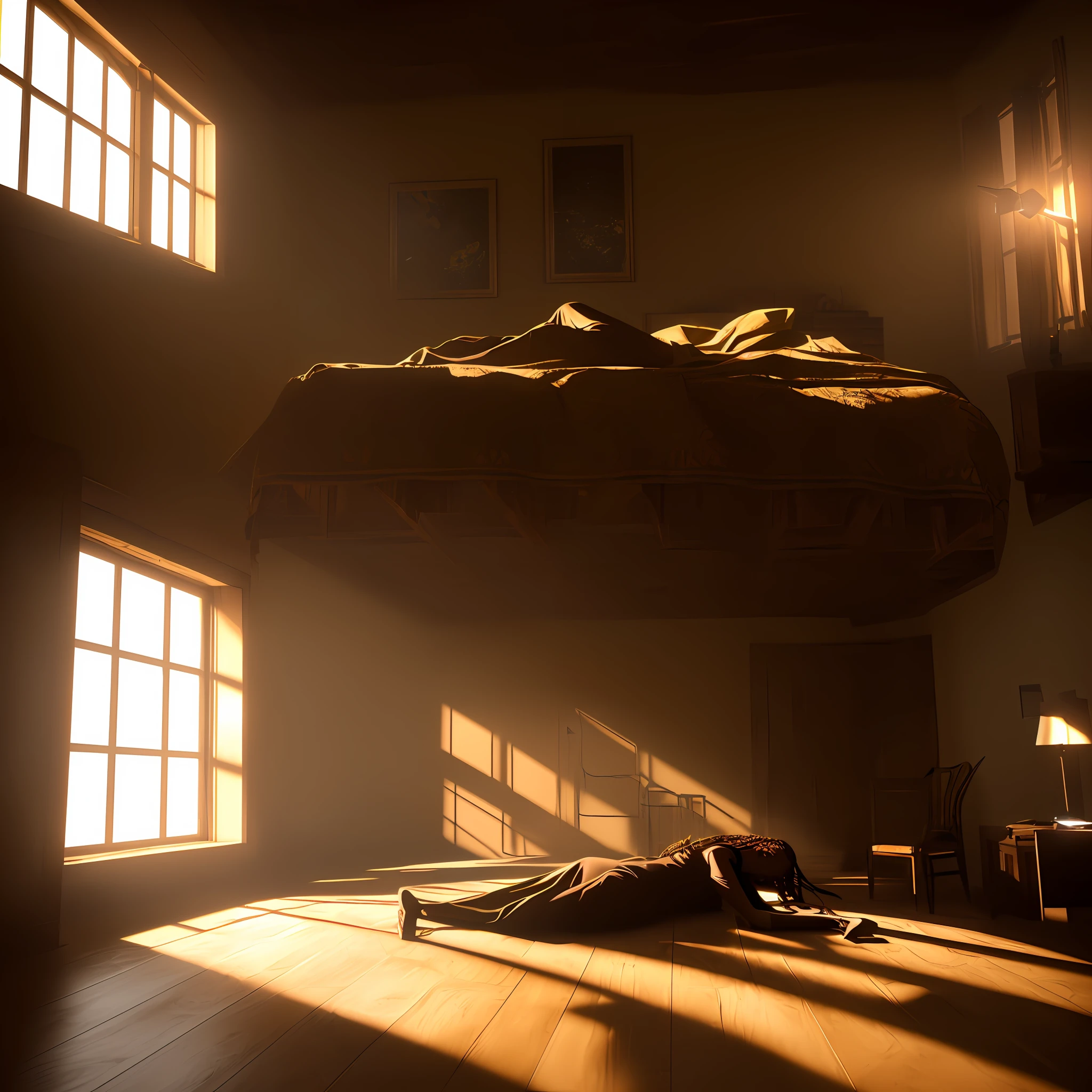 best quality, extra high definition, (photorealistic: 1.4) 1 African woman lying in a room with a window, volumetric natural light, global lighting, midday volumetric lighting, volumetric soft lighting, rendered in POV - ray, volumetric lighting. ultra realistic, volumetric and perfect lighting, global ray tracing lighting, rendered in povray, global lighting, rendered in Unreal Engine 3, dramatic lighting rendering