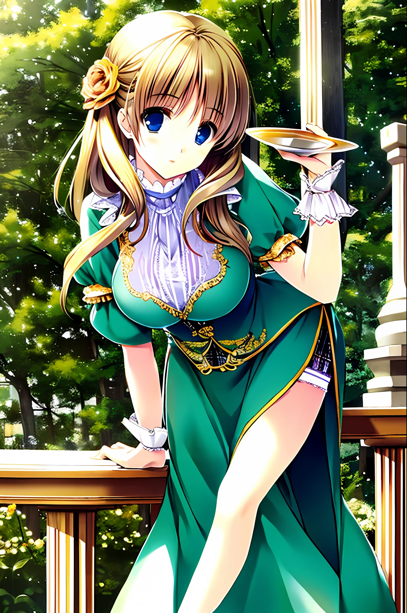 masterpiece, best quality, 1girl, leaning forward, solo, lactating into cup,