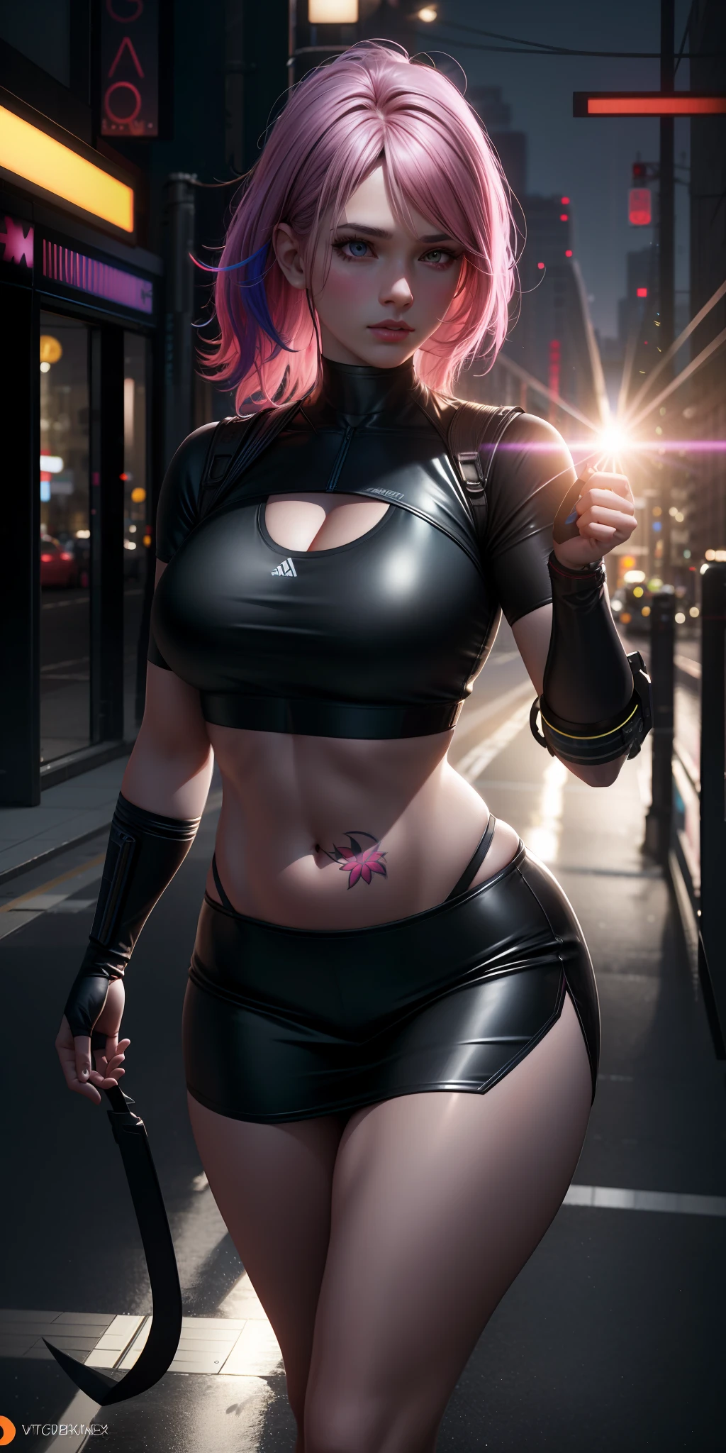 realistic, 1girl, rainbow hair, bright eyes, cropped top, skirt, lips half-open, blush, night, flowers, sun, sunlight, multiple poses, cyberpunk, curvy body, model, fitnes, fairy wings, tattoo, neon, ultra realistic, 8k, intricate detail, render 8k cg, octane render - 8k, octane black render, octane render 8k hdr, render in unreal engine 5, 8k 3d octane render, 8k 3d octane rendering, cinematic octane rendering, cinematic filming