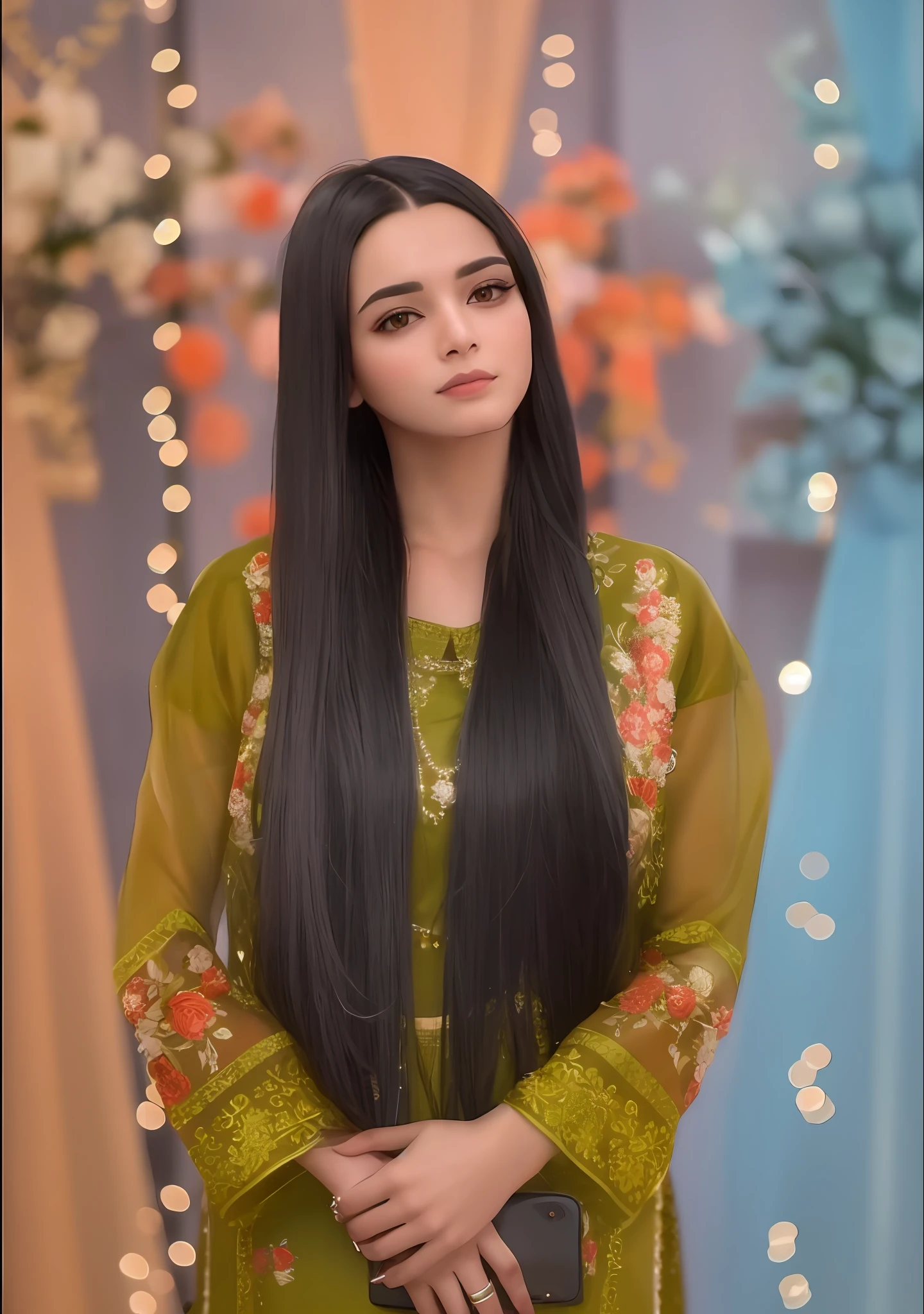 a woman with long black hair standing in front of a wall, inspired by Ambreen Butt, maya ali, very extremely beautiful, ruan ji, her hair is long and straight, very beautiful, by Ambreen Butt, long black straight hair, long hairs, with long hair, straight hairstyle, long free black straight hair, kyza saleem, extremely beautiful, nude, breasts, sexy body, undressed