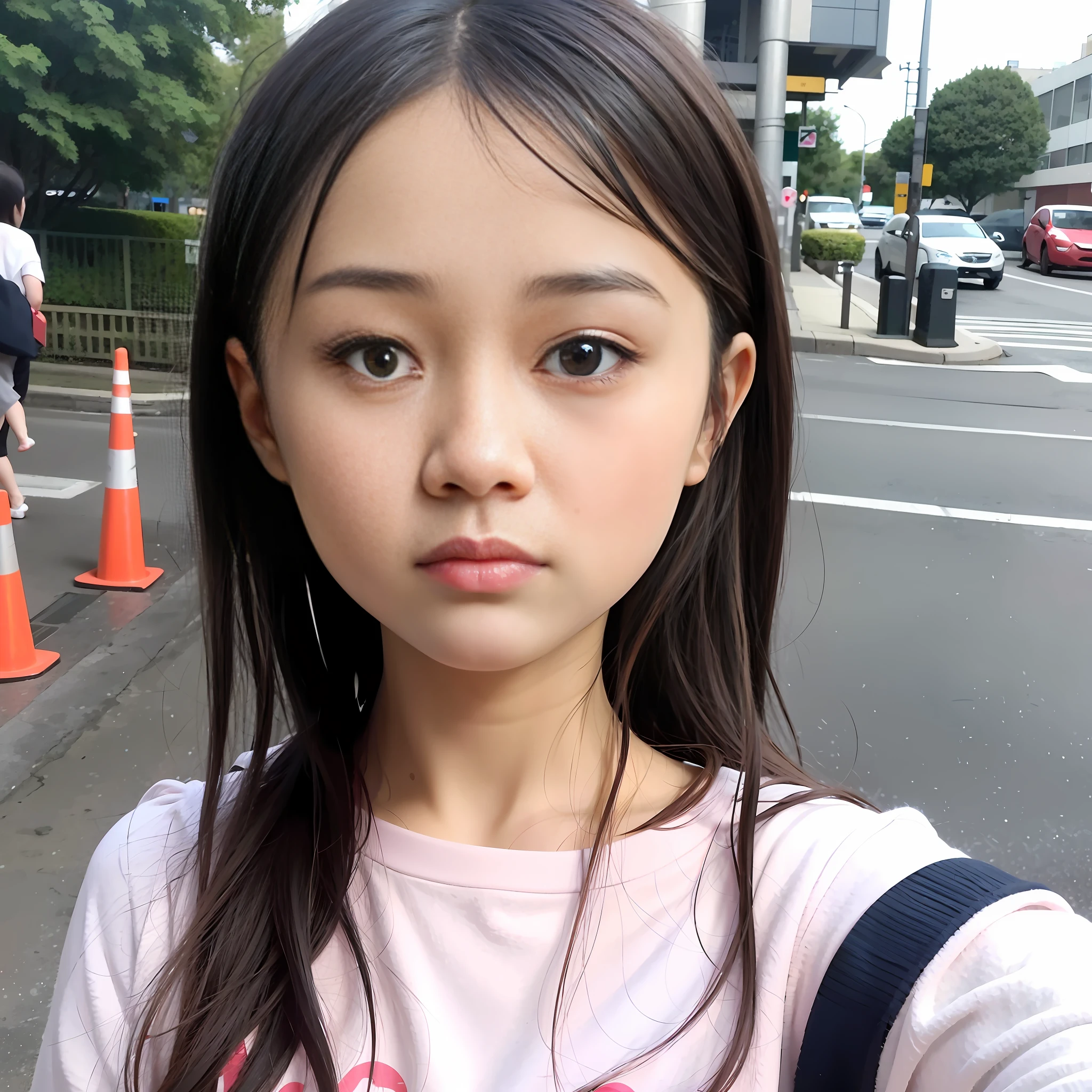 there is a young girl taking a selfie on the street, young adorable korean face, beautiful japanese girls face, young cute wan asian face, girl cute-fine-face, cute natural anime face, young cute face, portrait of a japanese teen, 8k selfie photograph, young asian girl, south east asian with round face, with cute - fine - face