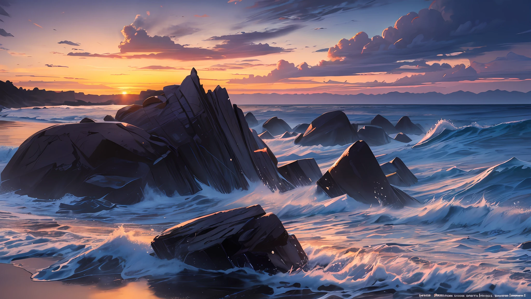 (masterpiece, best quality:1.2), ultra detailed, cinematic lighting, HDR, ilustration,  landsape,  sunrise, beach, impressive, chill, inspirational,