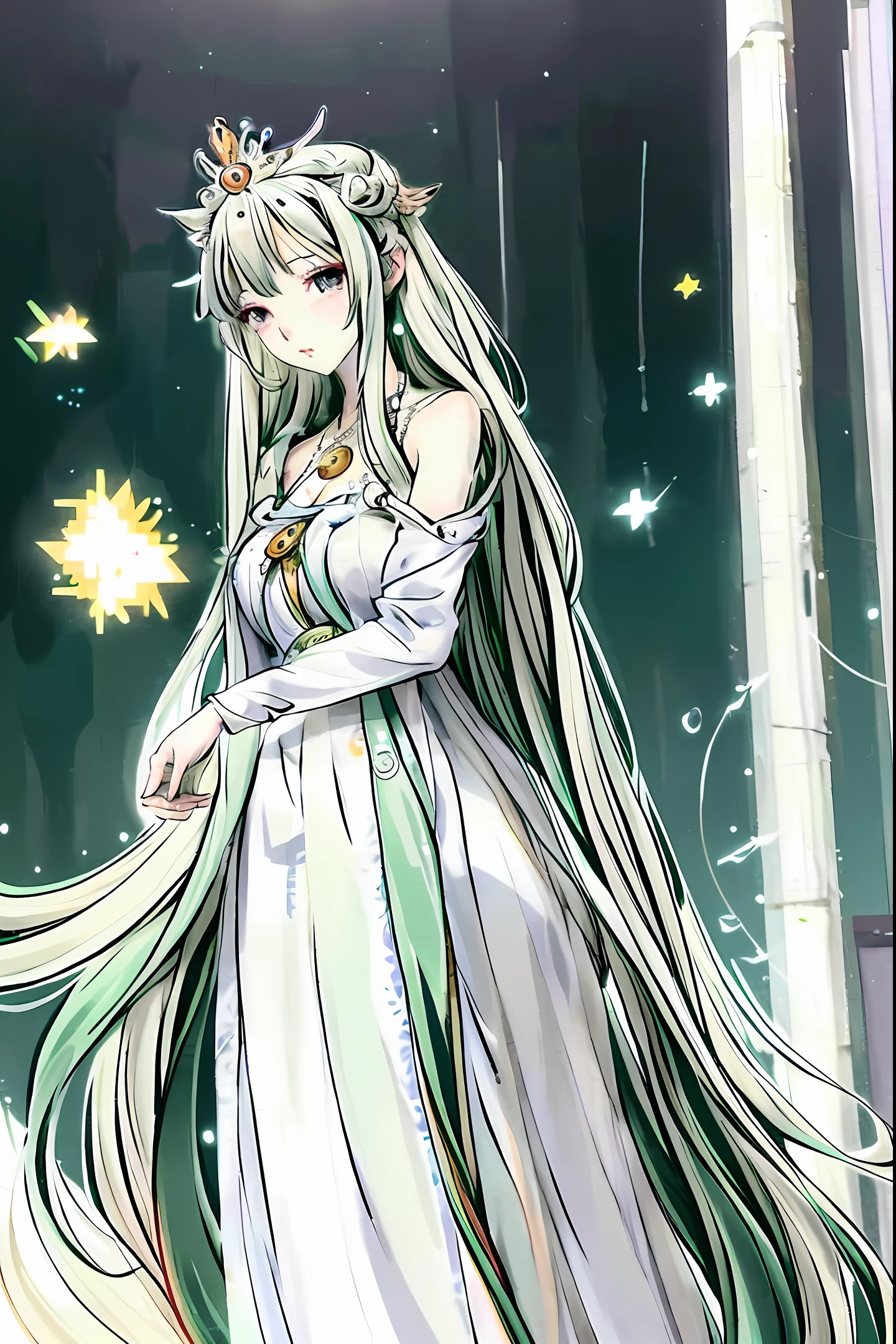 anime girl in a white dress with long blonde hair and a green and white dress, anime goddess, palutena, the goddess artemis smirking, lady palutena, portrait knights of zodiac girl, official art, ((a beautiful fantasy empress)), the godess hera looking angry, blonde anime girl with long hair, ancient goddess, anime visual of a cute girl