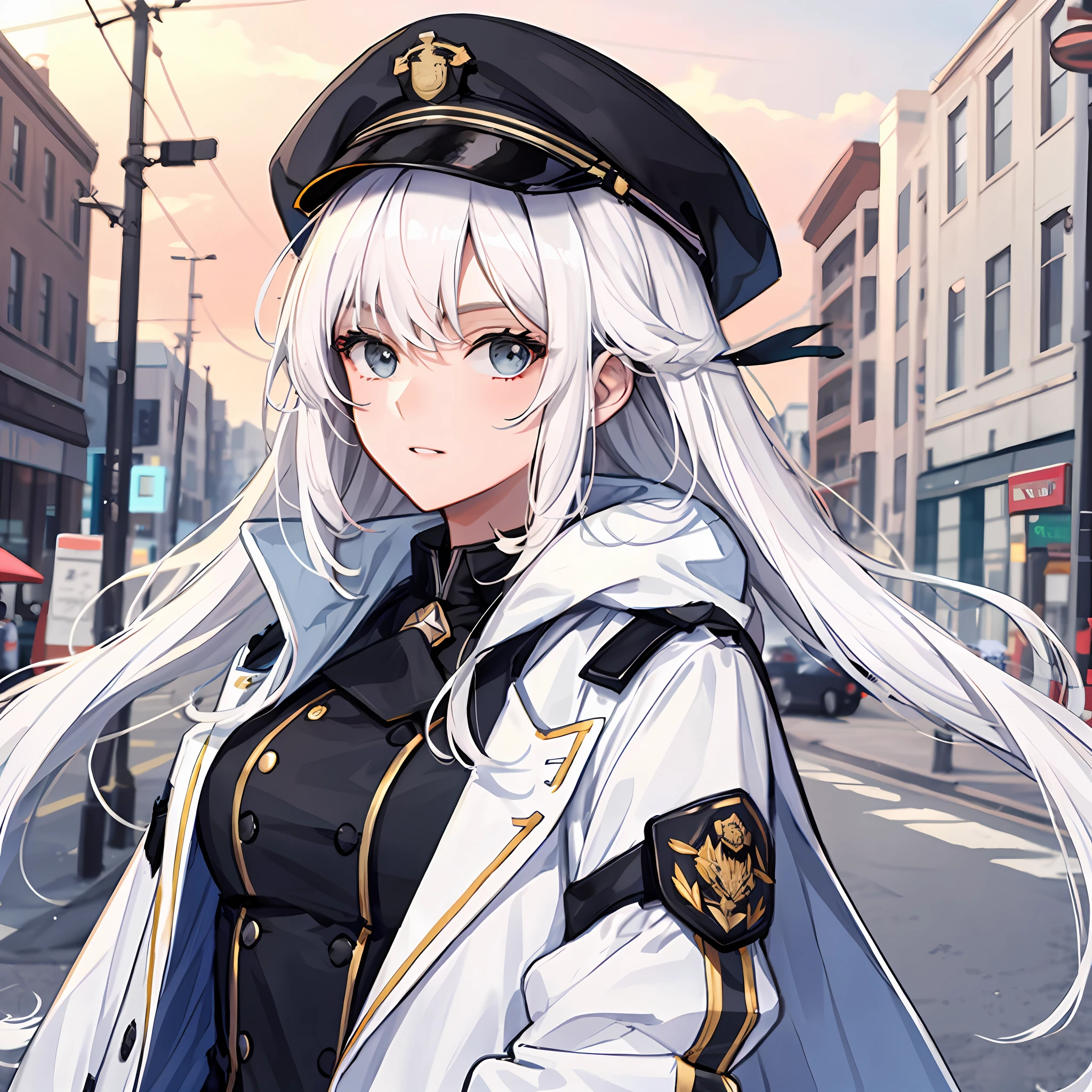 Female, officer, black trench coat