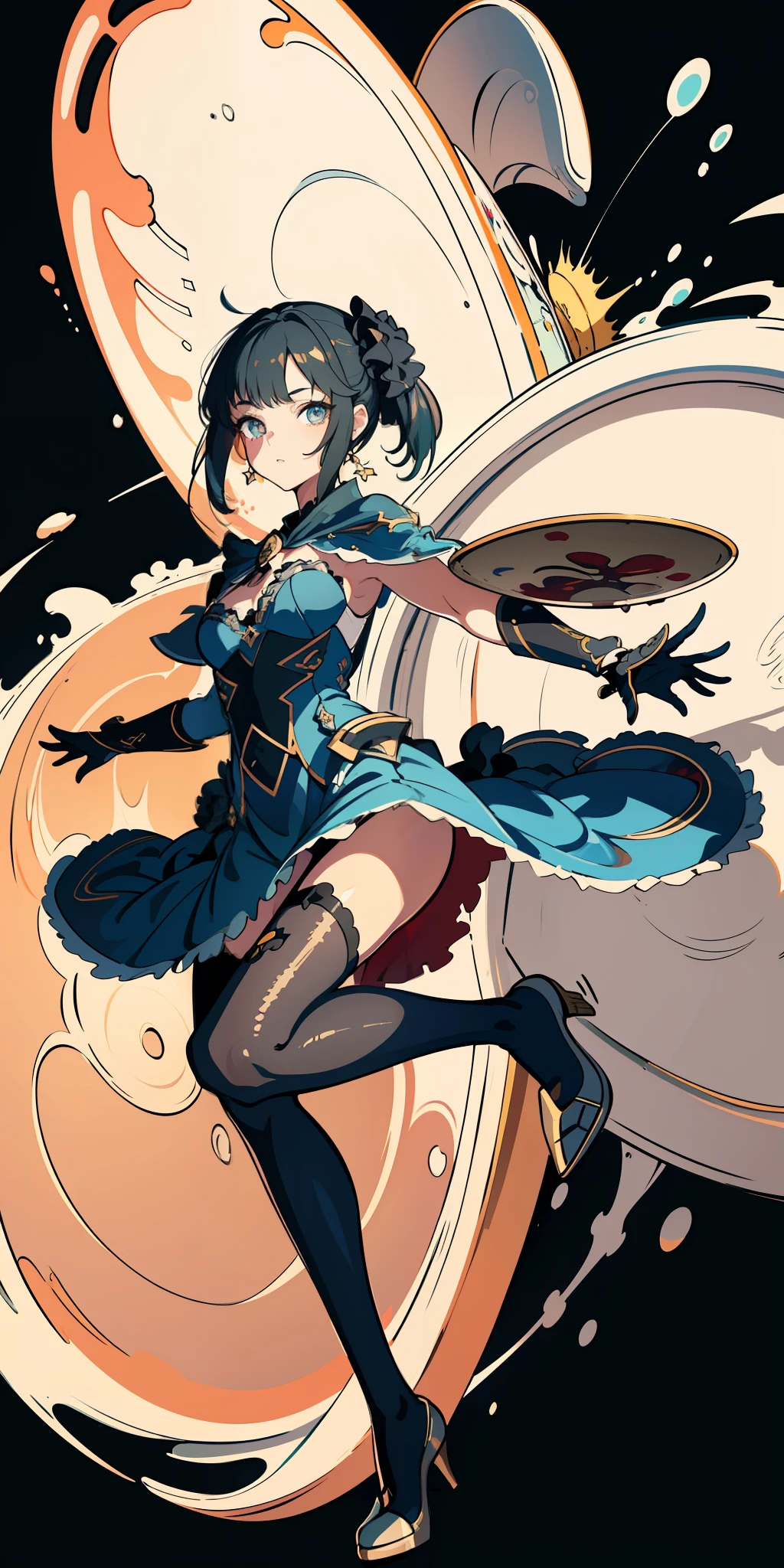 (masterpiece: 1.2, best quality), (finely detailed beautiful eyes: 1.2), (extremely detailed 8k CG wallpaper, masterpiece, best quality, ultra detailed, best shadow), (detailed background), (beautiful detailed face, beautiful detailed eyes), high contrast, (better lighting, an extremely delicate and beautiful), 1girl, ((colorful paint splashes on transparent background, dulux,)), ((caustic)), dynamic angle, beautiful detailed brightness, Full body, cowboy shot
