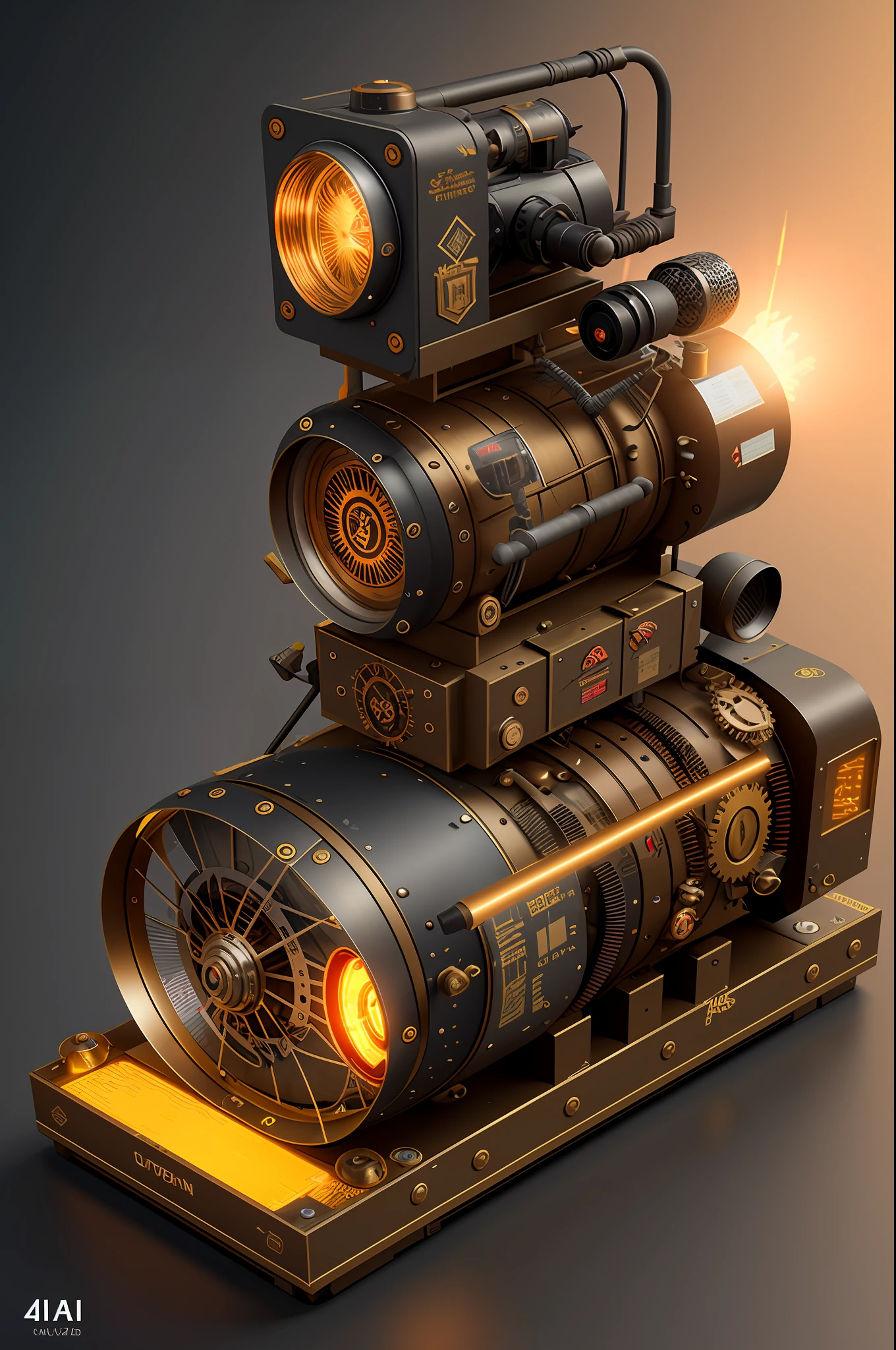 steampunk, war, Noah Unit Cannon, transparent data visualization infographic, high resolution OLED GUI interface display, high contrast, micro detail, octane rendering, isometic rendering, 4K, UHD, high quality, realistic, ray tracing, octane rendering