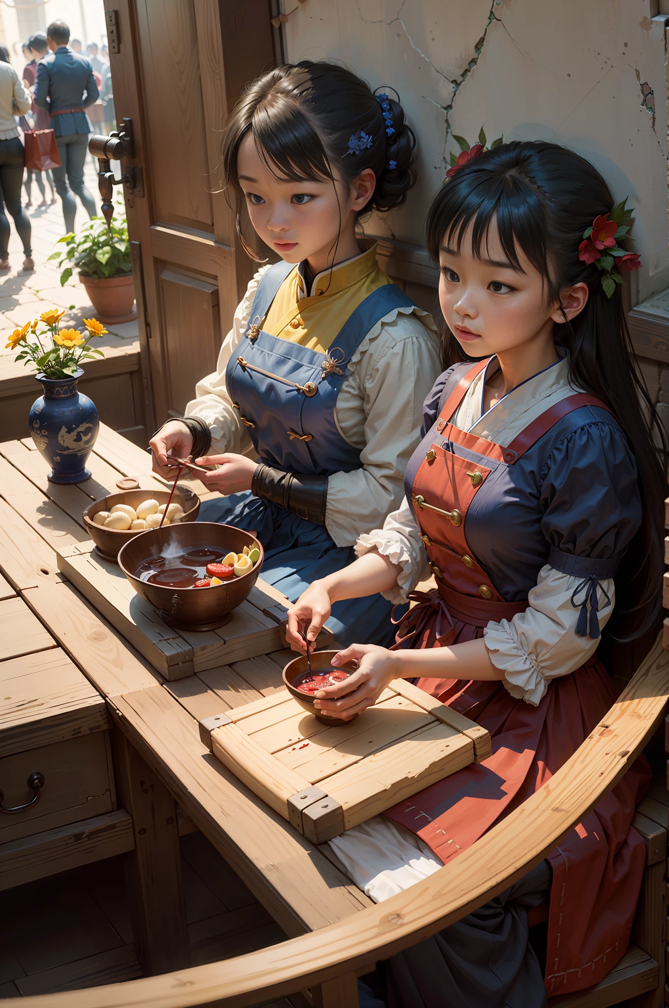 cute woman,blue uniform,halfbody shot,hyperdetailed,(of the best quality)(masterpiece)(realistic)(detailed)
Night, dragon dances, fireworks,
Red walls, stone streets, roads, tiles, beams, wooden doors, crocks, green trees, vegetation, flowers, stone floors,
Red earth walls, red wooden beams, red lanterns,
Steamed bun, steamer, chopsticks, porcelain bowl, wine jar, vase, yellow dog, lying, lying
Carriages, chests, rivets, ropes, hooks, clamps, rattles,
Crowds, children, women, young, old, shopping, leisure, fun, decorating, playing,
Eastern, traditional, ancient, dystopian, delicate, soft, bright, cheerful,
Song