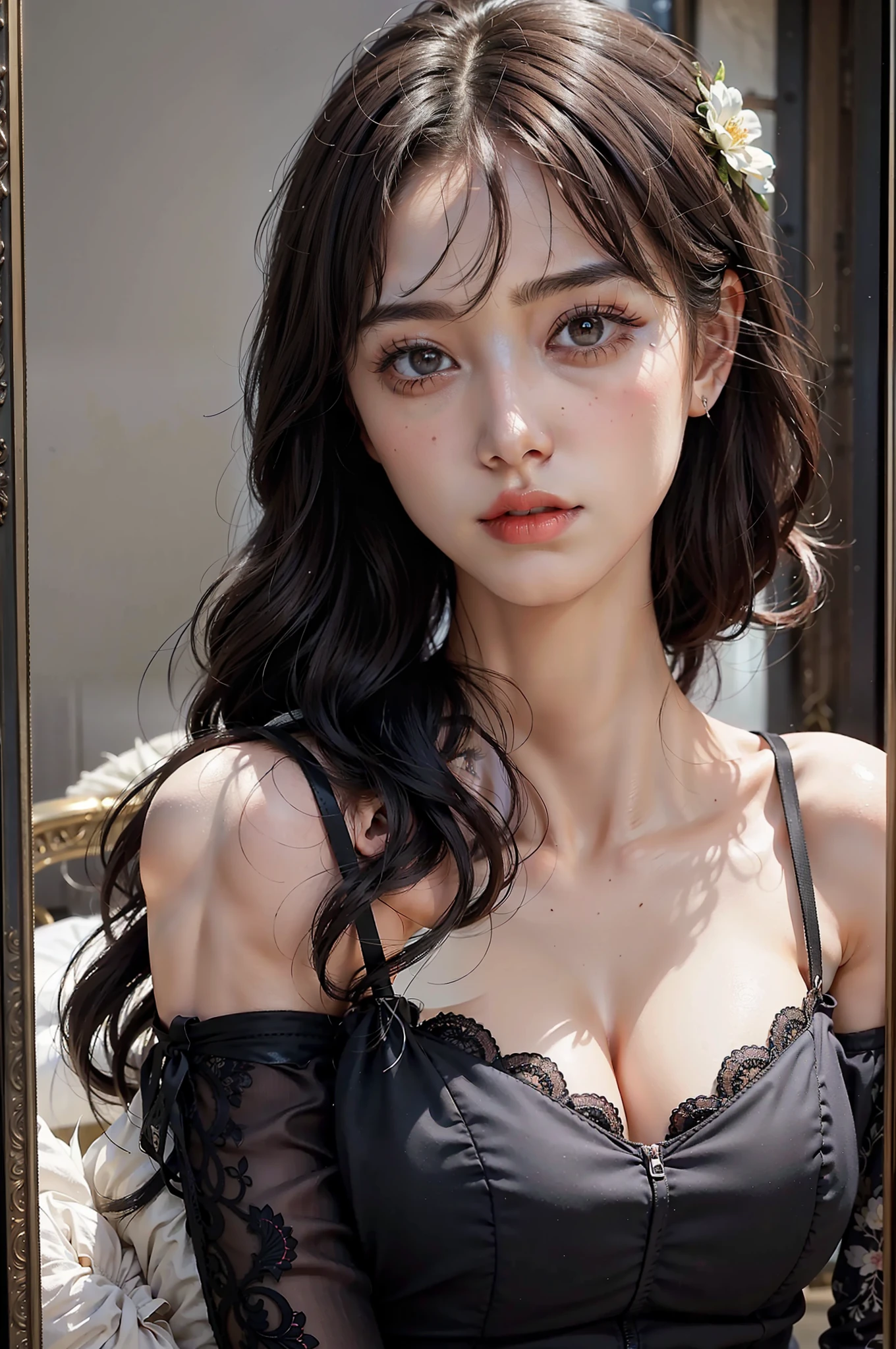 (Top Quality, 4k, Masterpiece: 1.3), Beauty, 1 Girl, Sexy: 1.1, Dark Brown Hair: 1.1, Ultra Detailed Face, Detailed Lips, Detailed Eyes, Double Eyelids, Beautiful: 1.3, Slender Abs: 1.1