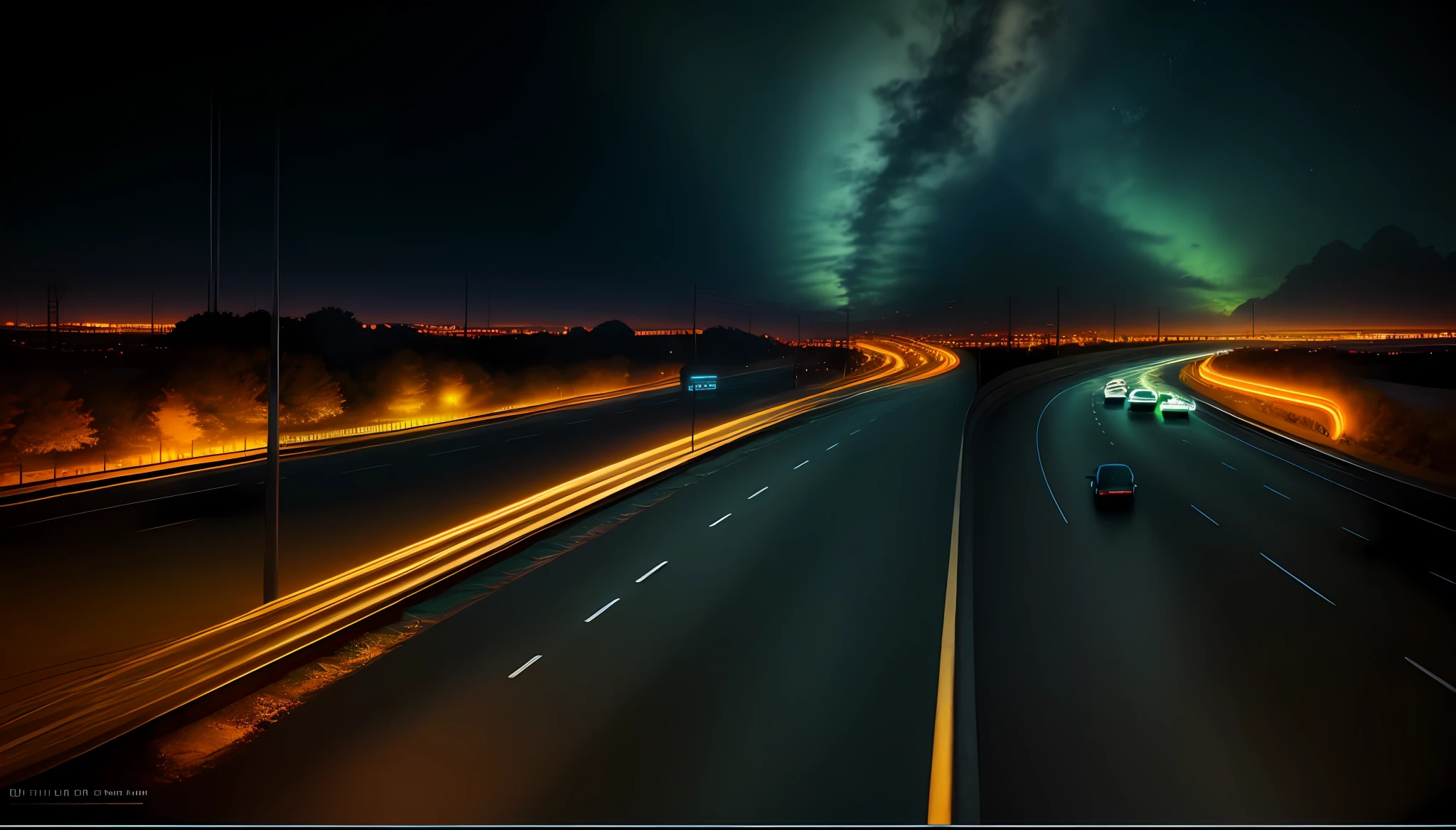 "long exposure road image, lights, night scene, cityscape, traffic lights, light trails".
