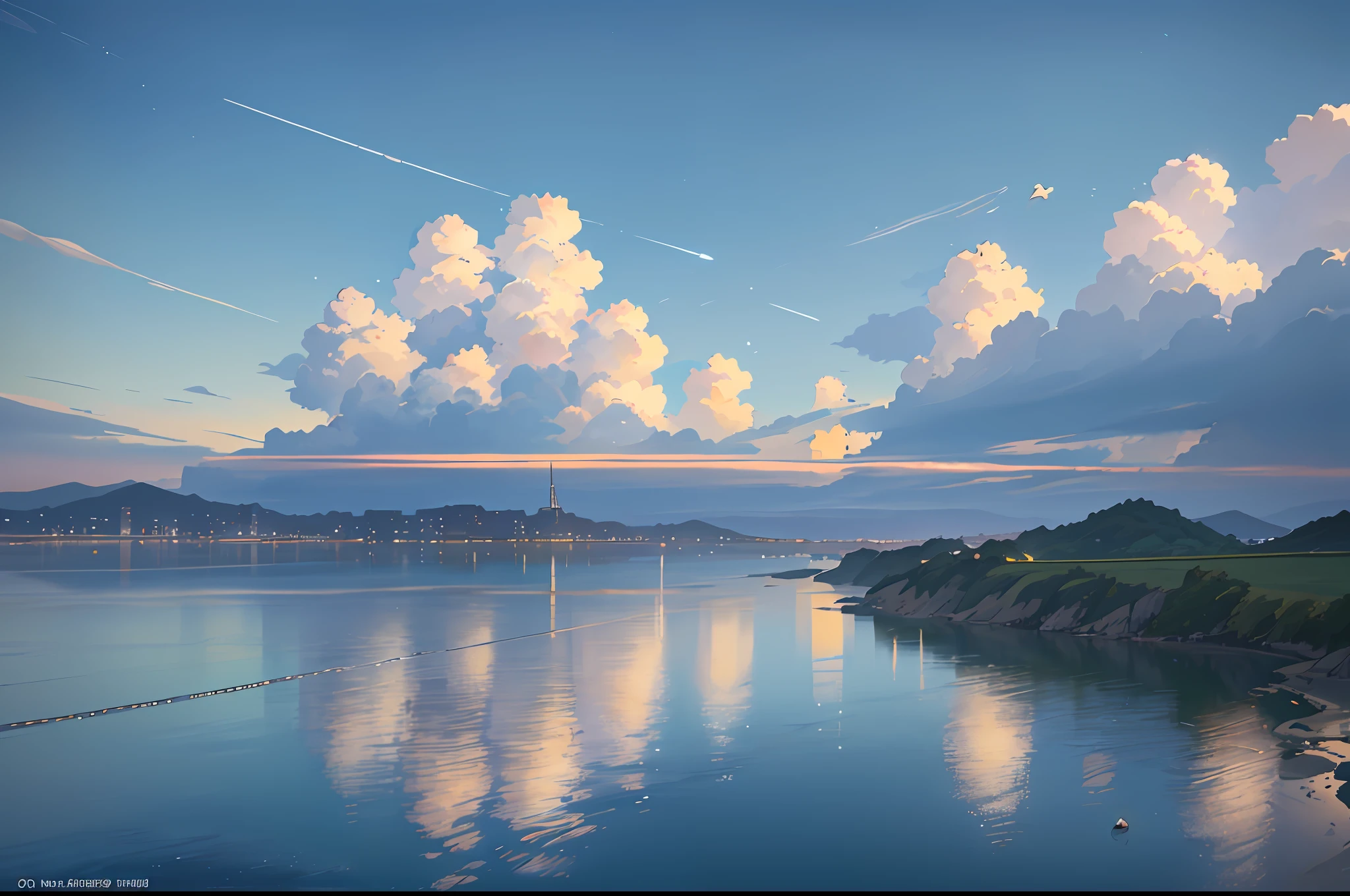 Summer, Makoto Shinkai's concept art, tumblr, magic realism, beautiful anime scenes, beautiful skies. by makoto shinkai, ( ( makoto shinkai ) ), anime background art, anime backgrounds, Makoto Shinkai's style, anime movie backgrounds, galaxy express, no humans. --v6