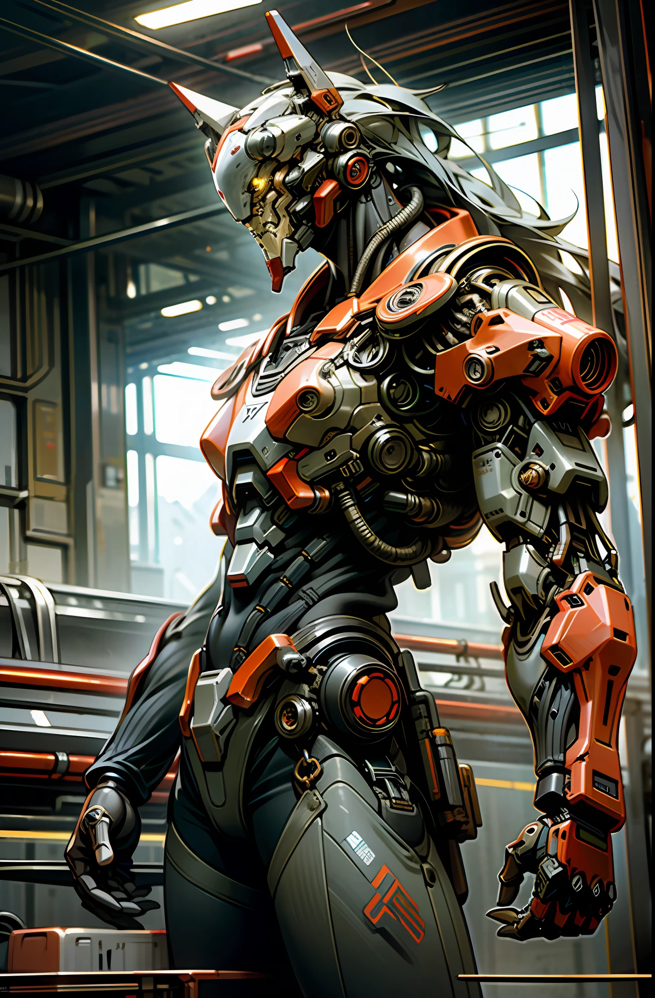 8K wallpapers, ultra-detailed works, cinematic lighting, realistic photos, Dark_Fantasy, Cyberpunk, (chain saw, chain saw man, Red: 1.1), 1man, Mechanical marvel, Robotic presence, Cybernetic guardian, wearing a worn-out mech suit , intricate, (steel metal [rust]), elegant, sharp focus, photographed by greg rutkowski, soft lighting, vibrant colors, masterpiece, ((street)), cowboy shot, dynamic pose,