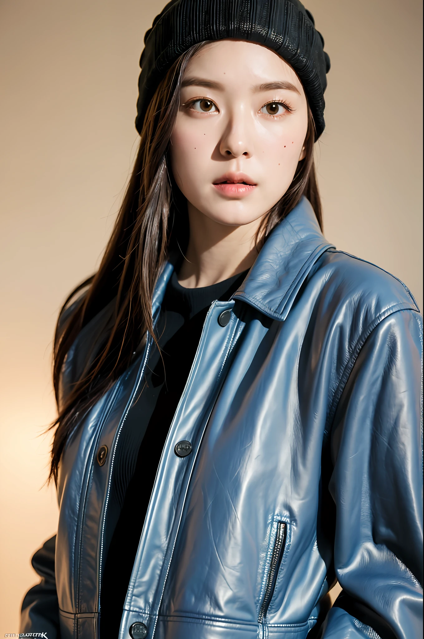 (
(8k:1.27), best quality, masterpiece, ultra highres:1.2) Photo of Pretty Japanese woman
(beautiful:1.1) (sci-fi warrior woman:1.1) space soldier, (beanie:1.61) (leather jacket:1.21) intricate elegant, fantasy, detailed, ometric by greg rutkowski and alphonse mucha, gradient lighting,nude