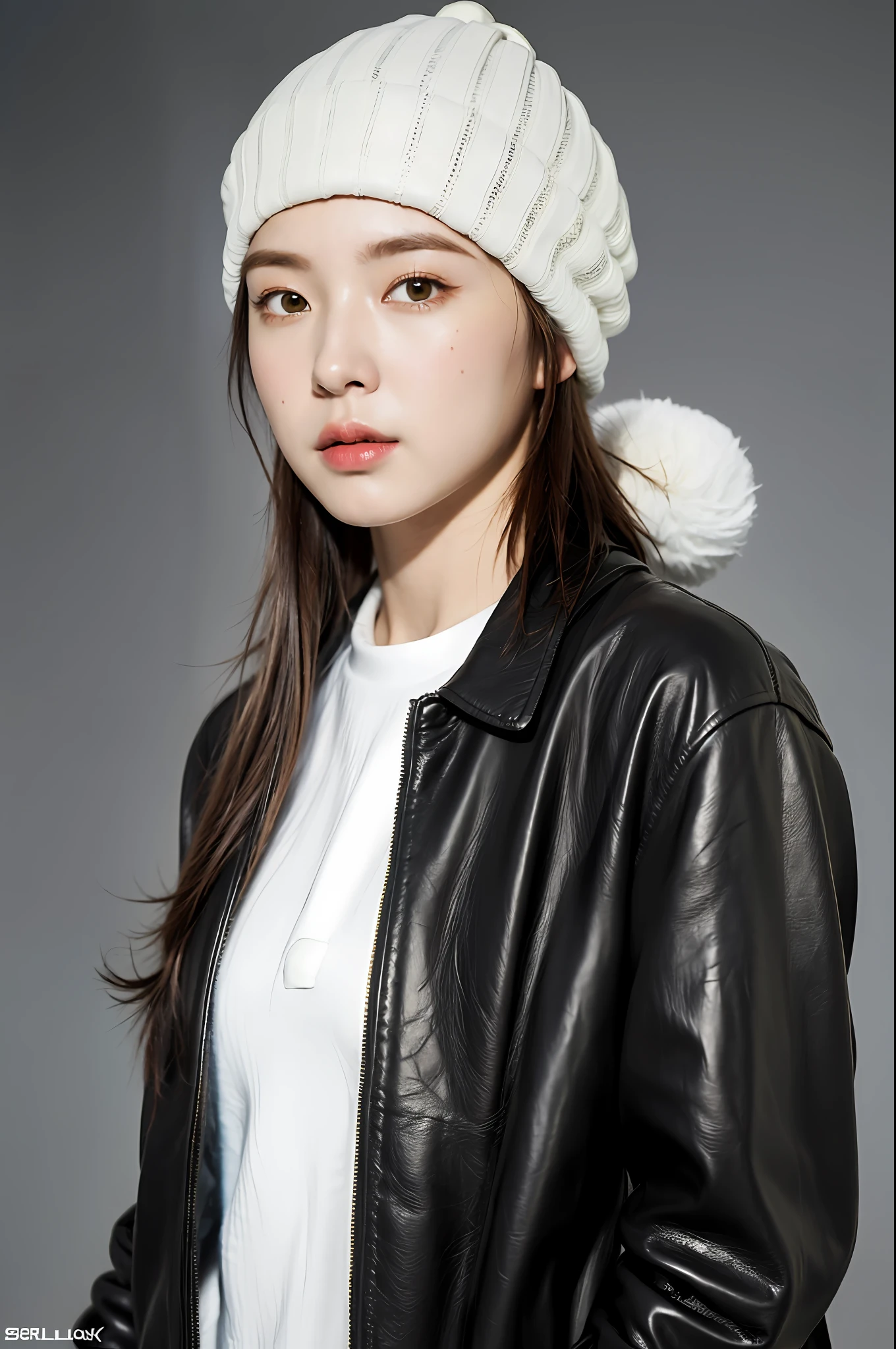 (
(8k:1.27), best quality, masterpiece, ultra highres:1.2) Photo of Pretty Japanese woman
(beautiful:1.1) (sci-fi warrior woman:1.1) space soldier, (beanie:1.61) (leather jacket:1.21) intricate elegant, fantasy, detailed, ometric by greg rutkowski and alphonse mucha, gradient lighting,nude