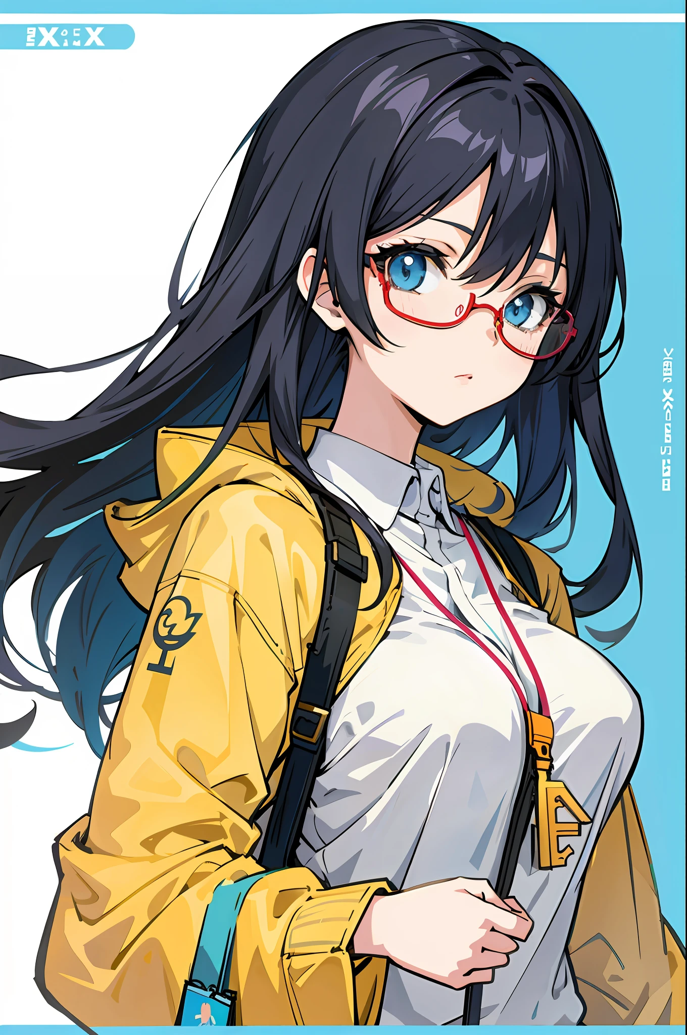 anime style beautiful women, solo woman, shopping, flat vector art, upper body, glasses, big breast, face, viewfinder, illustration, concept art, anime, key visual, trending pixiv fanbox