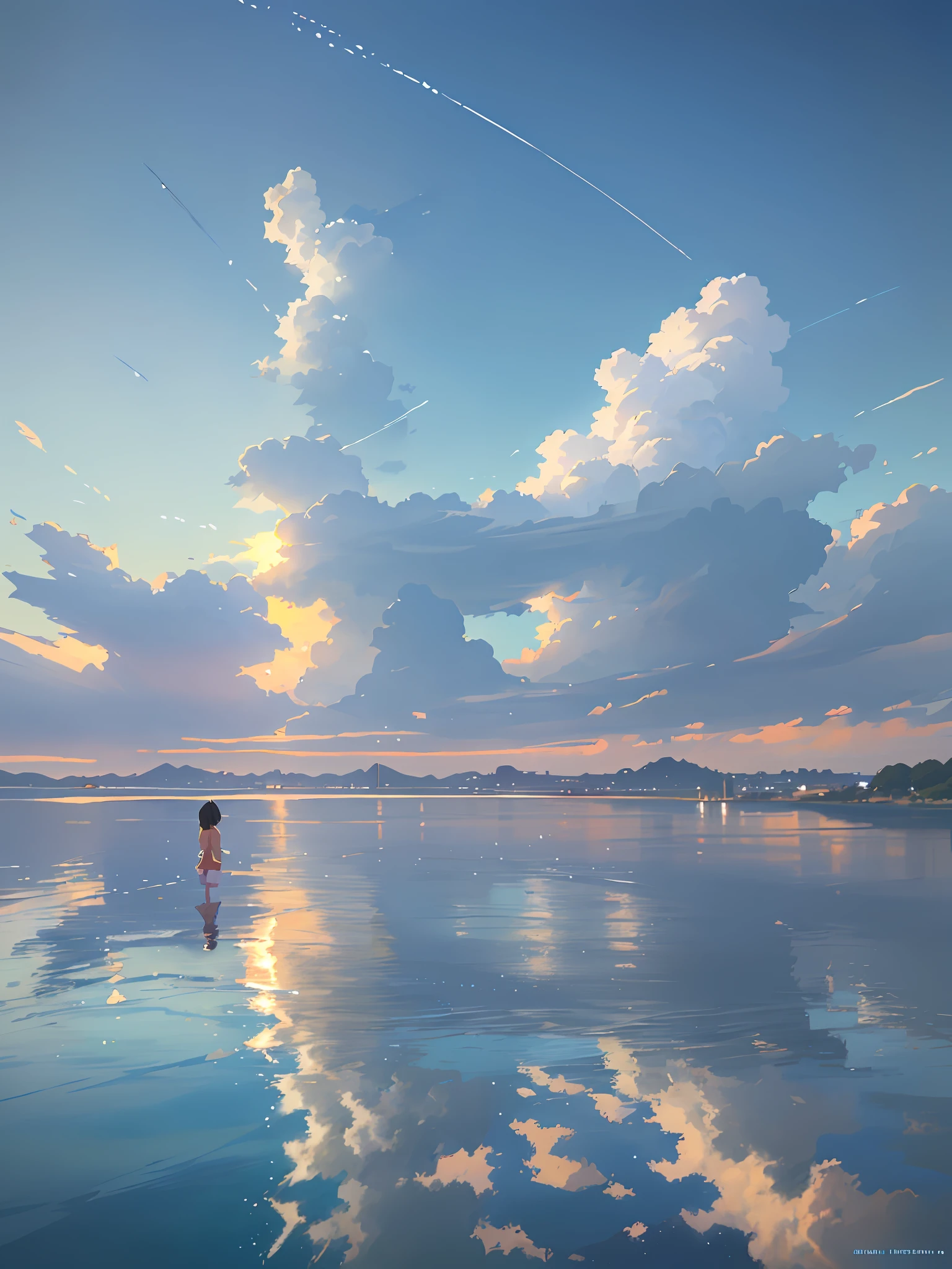 Summer, Makoto Shinkai's concept art, tumblr, magic realism, beautiful anime scenes, beautiful skies. by makoto shinkai, ( ( makoto shinkai ) ), anime background art, anime backgrounds, Makoto Shinkai's style, anime movie backgrounds, galaxy express, no humans. --v6