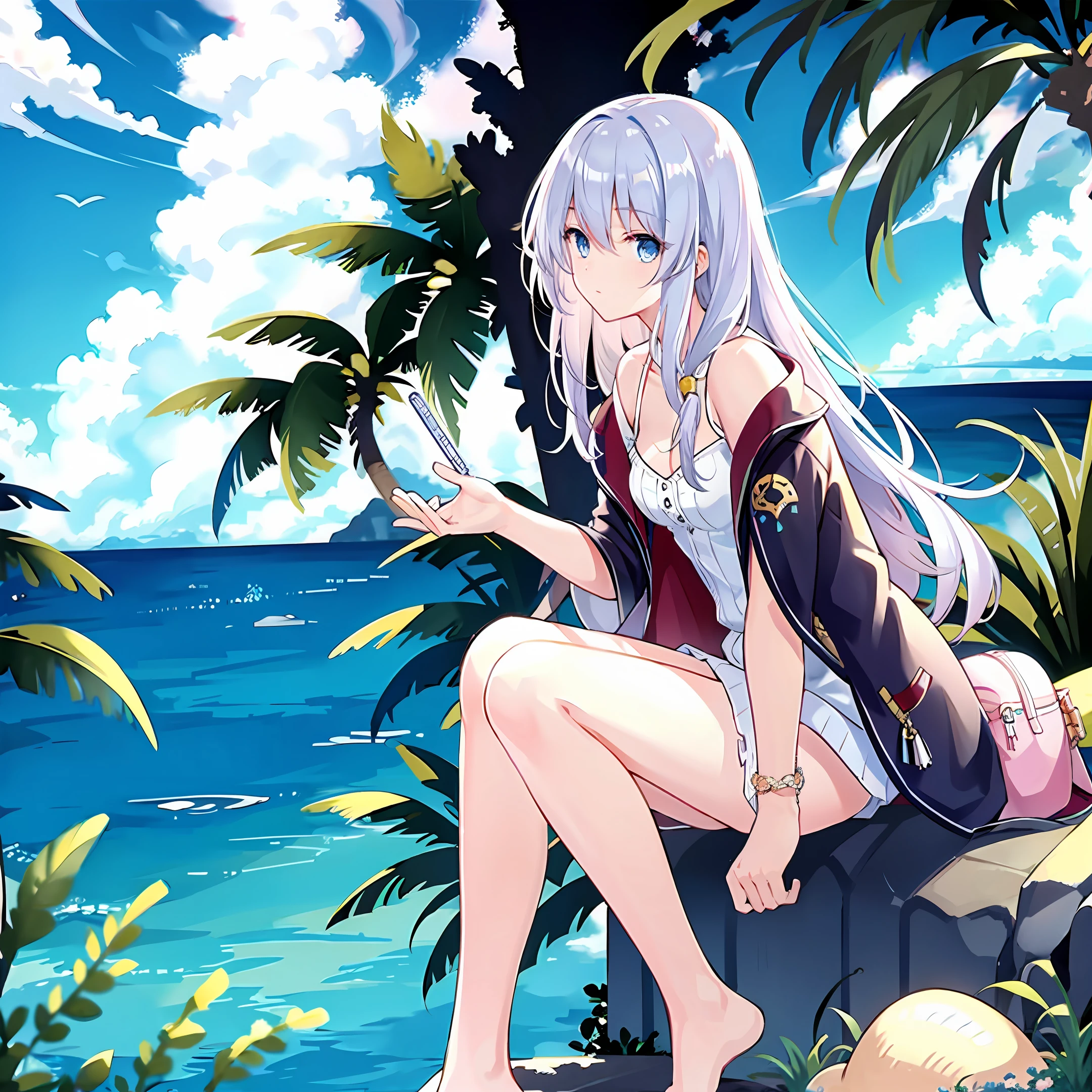 Beauty, sunbathing by the sea