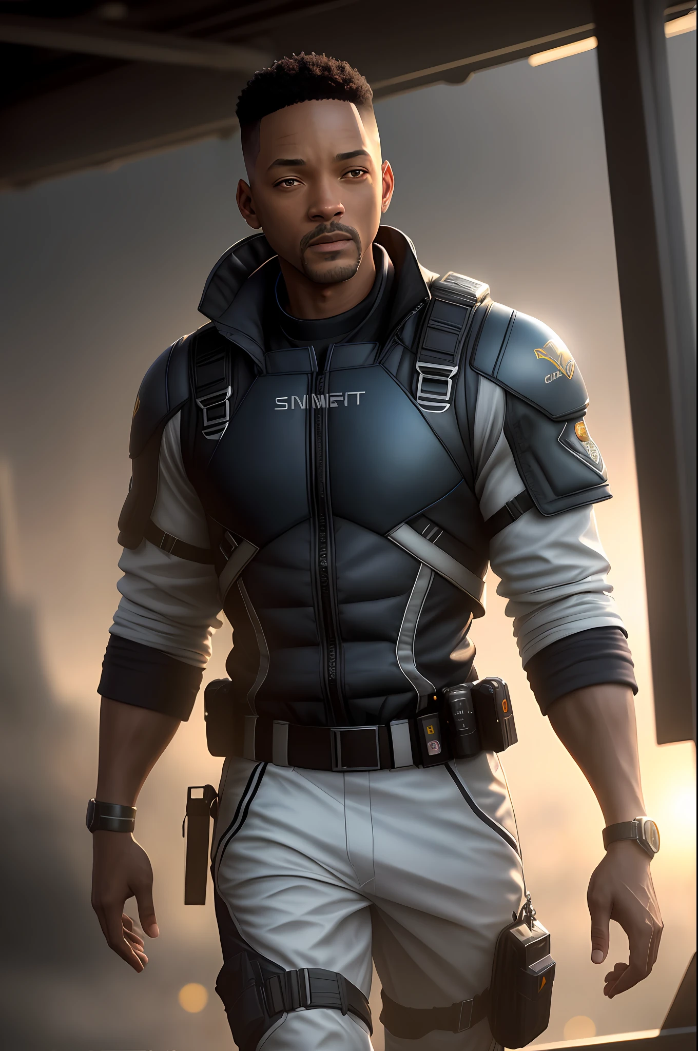 A man named Will Smith. Realistic, 4k, ultra detailed, epic, cinematic lighting, photography, film style, natural light, natural blur, photorealism, cinematic rendering, ray tracing, highest quality, highest detail, cinematic, blur effect, long exposure, 4K, moody lighting,