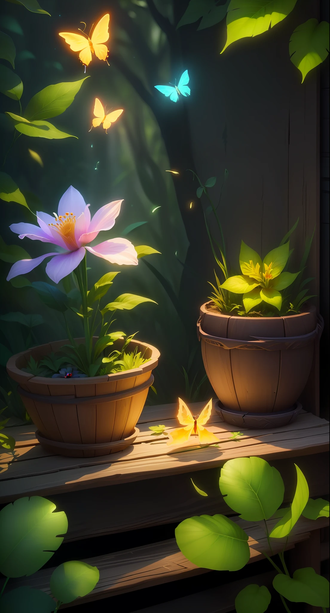 Masterpiece, best quality, (very detailed CG unity 8k wallpaper), (best quality), (best illustrations), (best shadows), flower basket, spring season, flowers, (natural elements), (jungle theme), (leaves) , (Firefly), Butterfly, (Delicate Leaf), (Glow), (Particle Effect). , isometric 3D, Octane rendering, ray tracing, super detailed, bright sunlight, game art, 8k, beautiful lighting, super detailed, volumetric lighting, fantasy prairie, game assets, warcraft, rayman