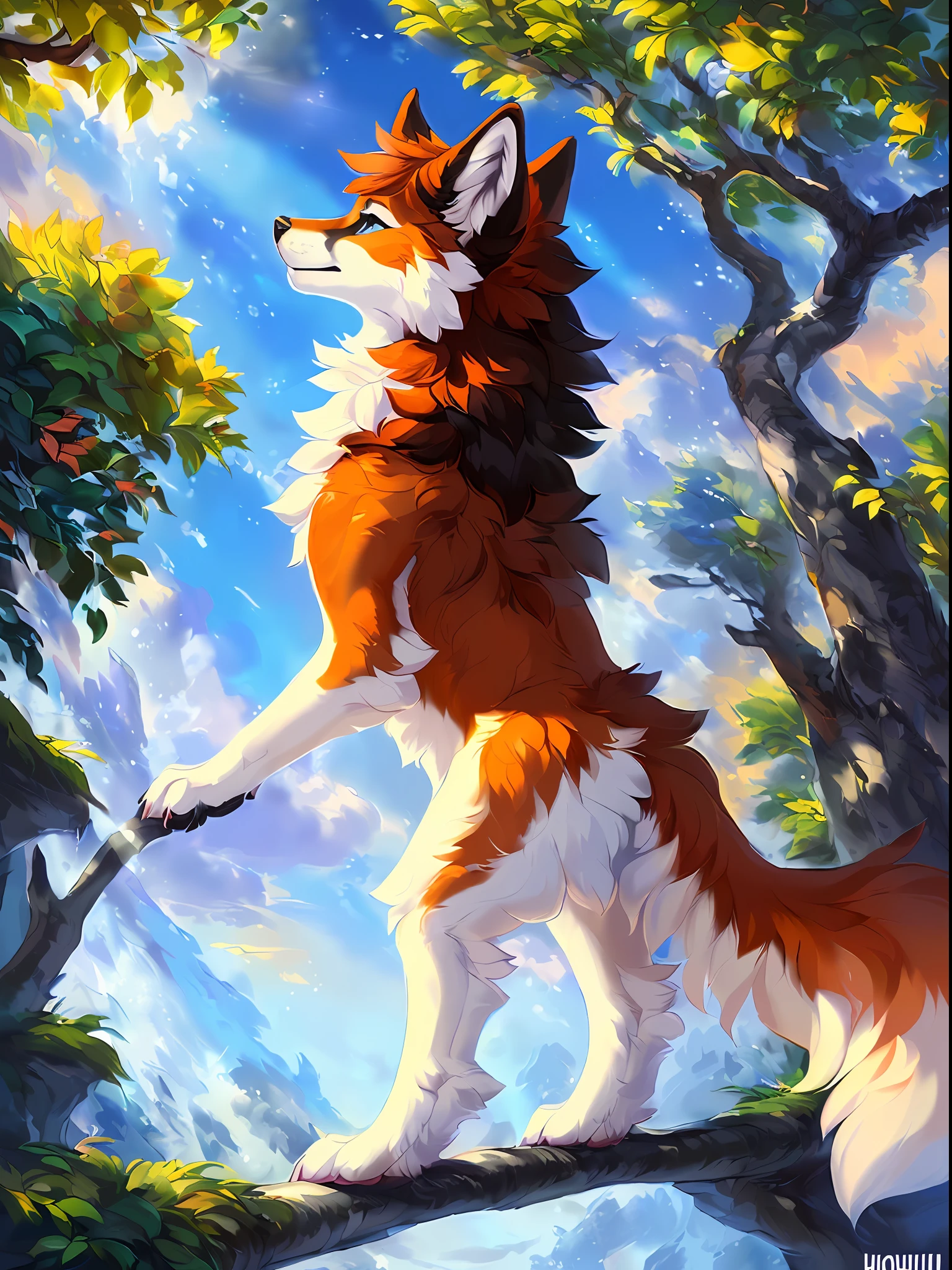 Animal focus, three-quarters view, (wild)+, wolf, fur, raised tail, large eyes, pupils, paws, (symmetrical)++, pink, ( canine, knot, anatomically correct, anatomically correct, (anatomically correct, (canine, animal, animal, in heat, y, masterpiece, best quality, by Hioshiru, Snowskau, Foxovh. Impasto Impressionists, Nguyen Jia, Pino Diane, Detailed Background, Detailed Image, Detailed Hair, God Rays, High Details, Cinematic Lighting, (Avatar)