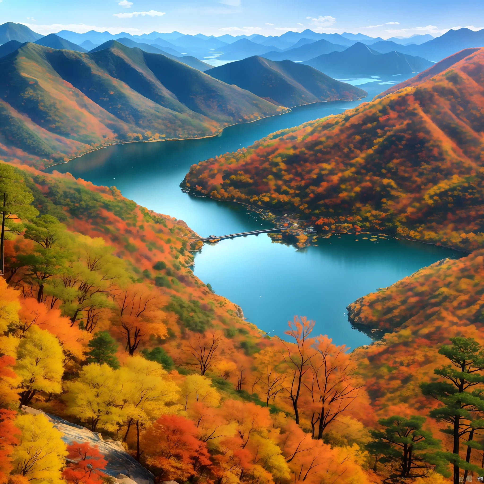 A beautiful Korean mountain and lake, (masterpiece), (portrait), (raw photo), (highly detailed CG unity 8k wallpaper) intricate, sharp focus, dramatic, realistic art