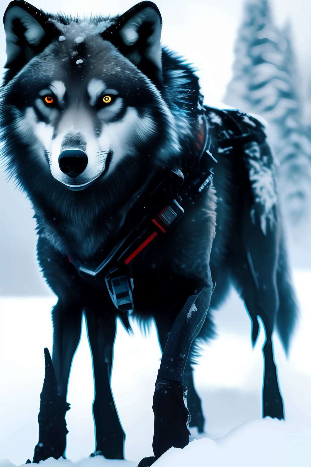 Wolf cyberpunk in snow