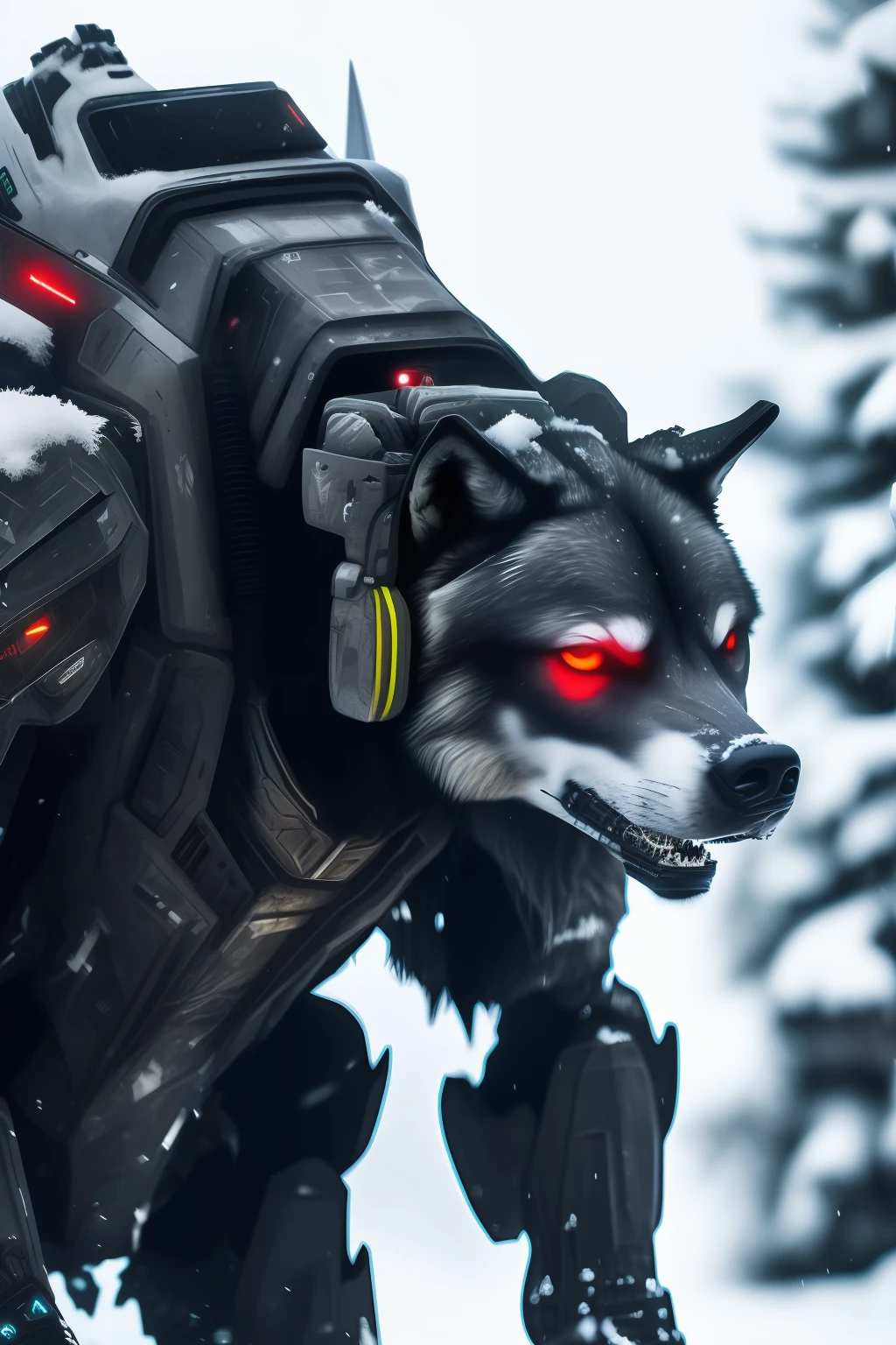 Wolf cyberpunk in snow