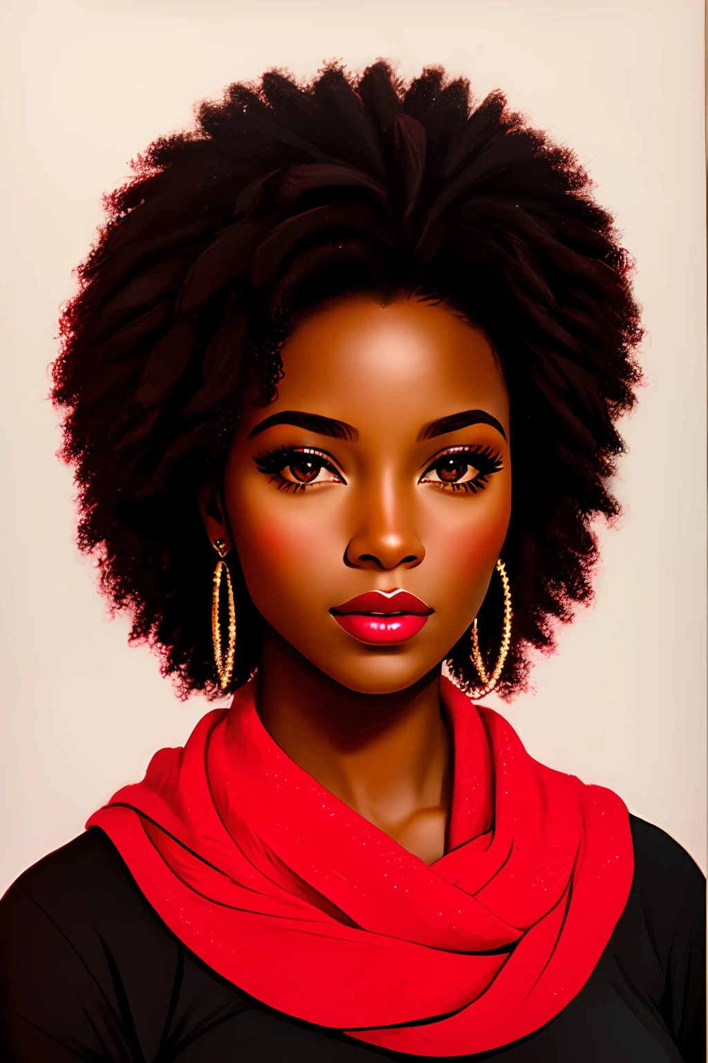 hyperrealistic portrait of a young black woman  in the style of red ink pen