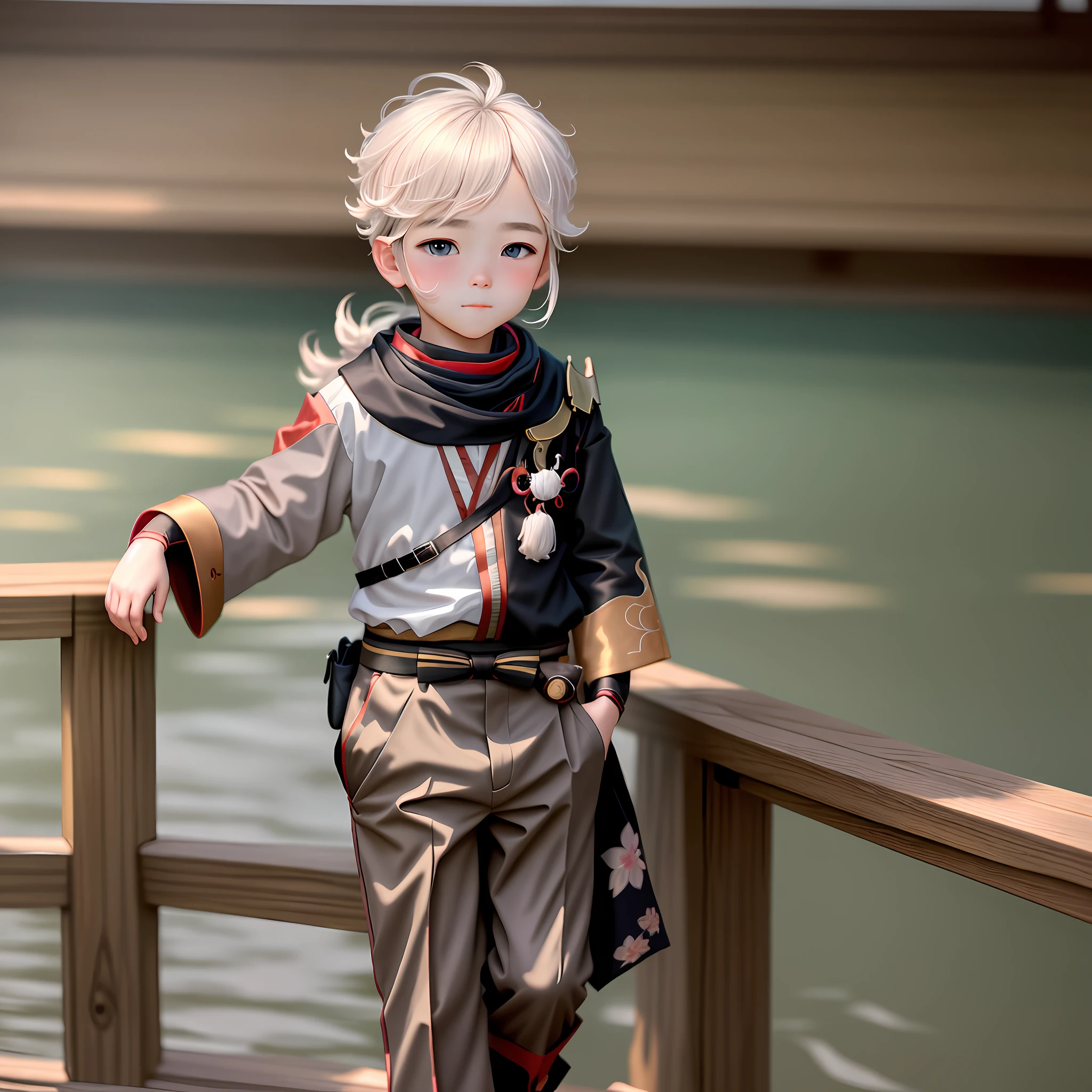 Masterpiece, Best Quality, 1 boy, solo, full-length, looks at the viewer with loving eyes, blushes, blush on cheeks, background Japanese landscape