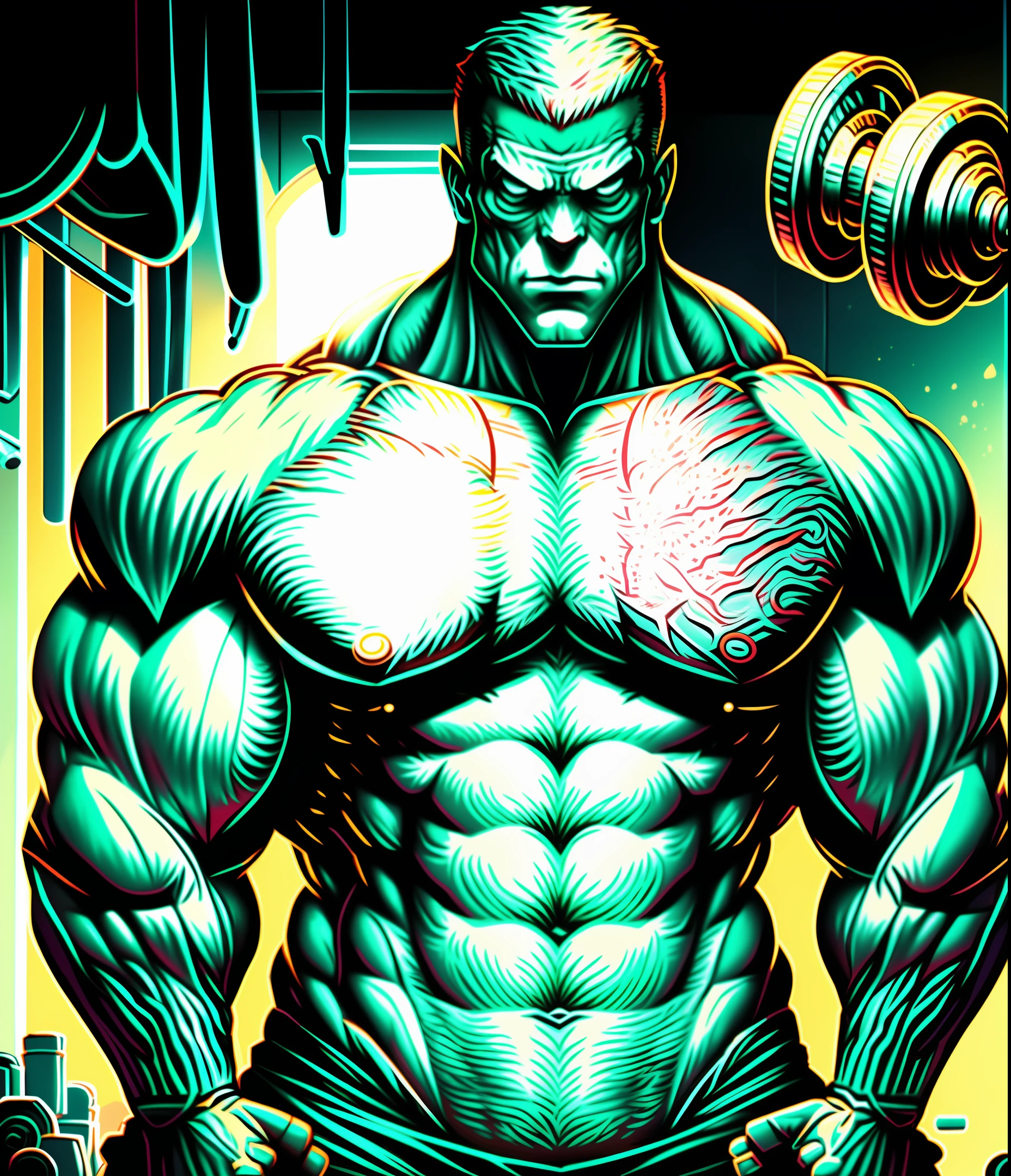 Hamsome Muscle man in the gym,white skin,dumbbell curl,inchhead