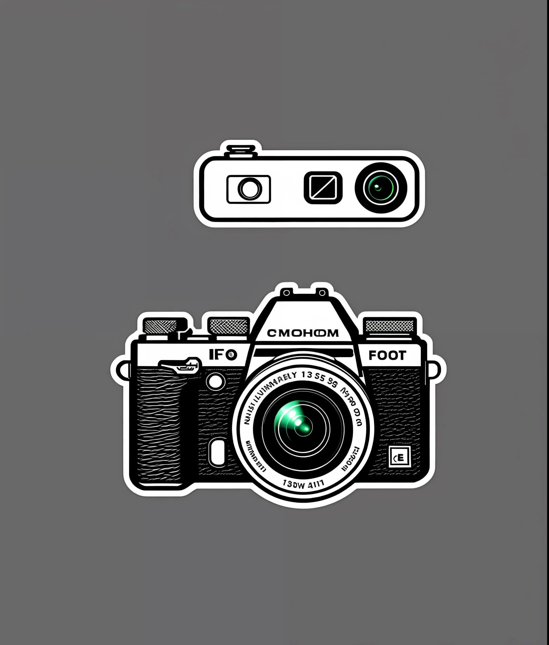 "Minimalist camera logo in vectorized line art and realistic masterpiece."