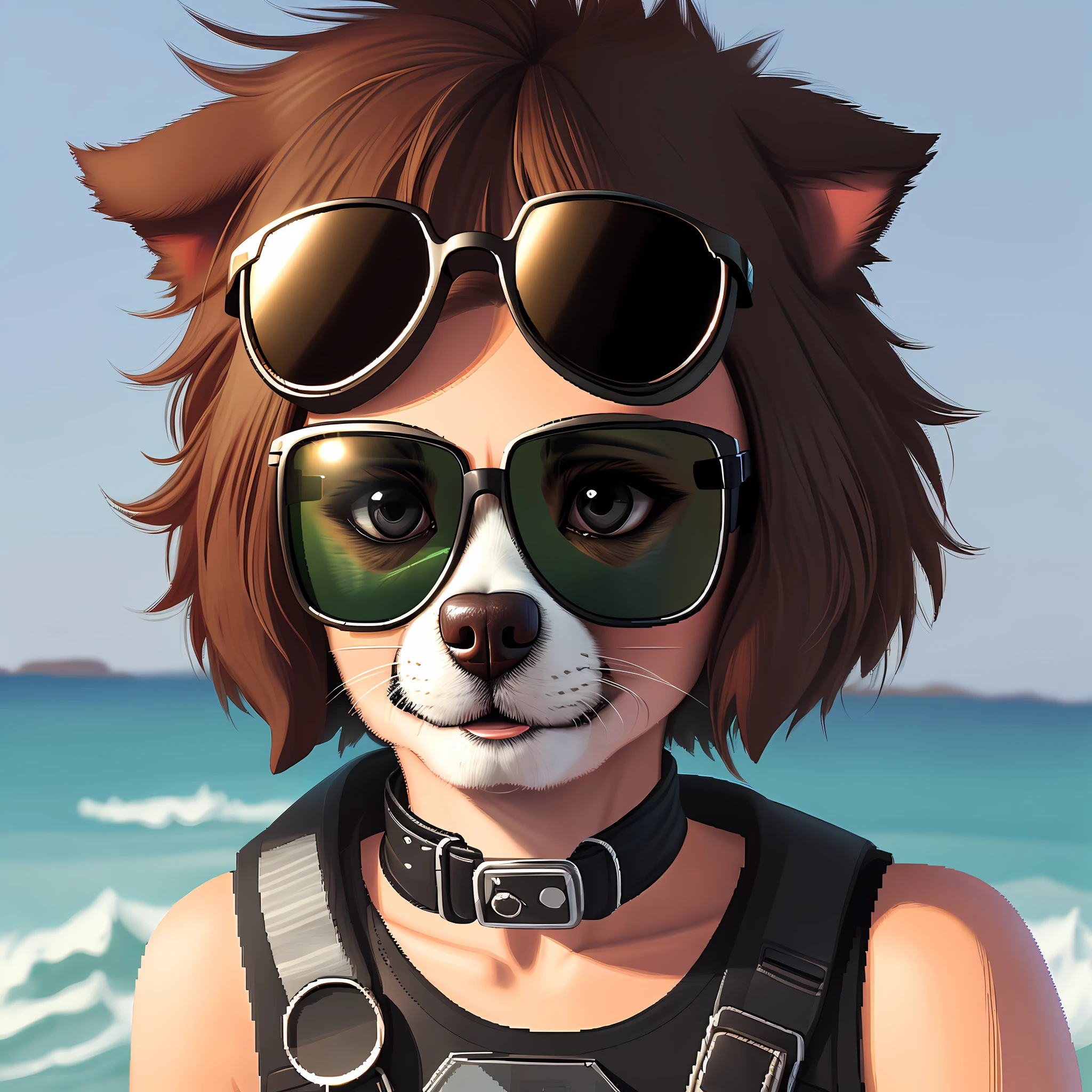 Dog head with sunglasses, pixel style