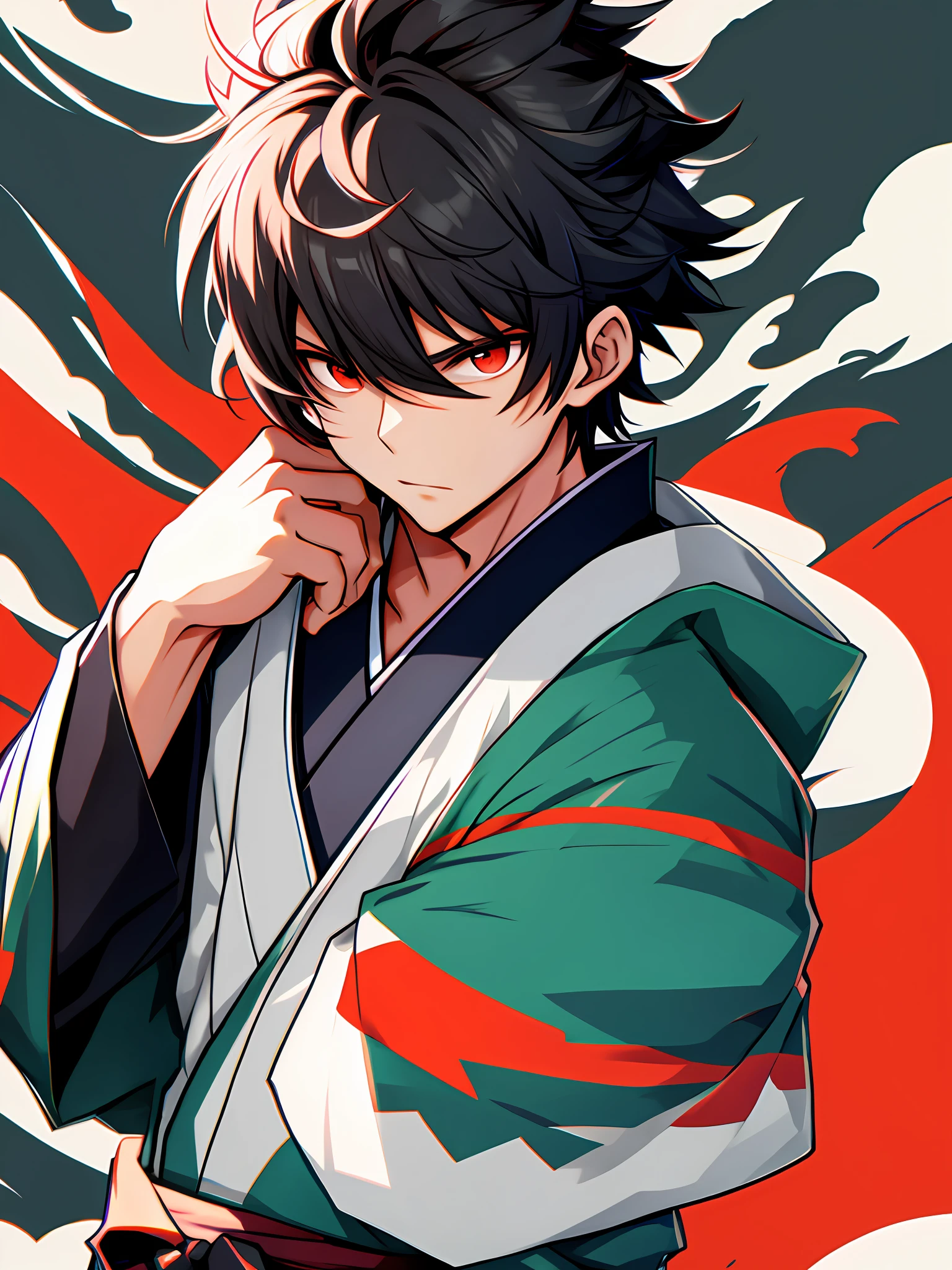 Japanese style, oni, boy, cool, top quality, 8k, upper body,